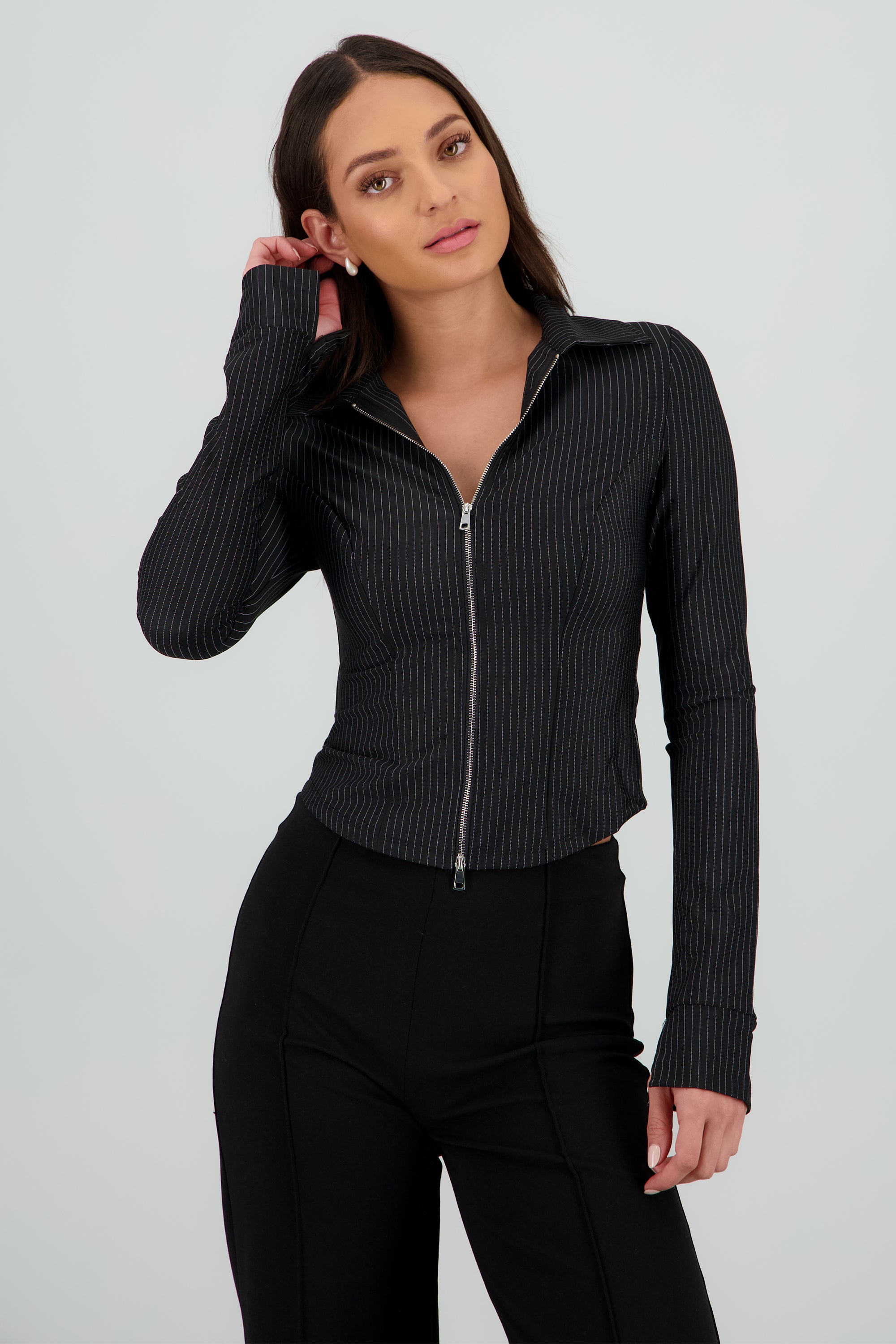 Camisa rayas con cierre NEGRO COMBO
