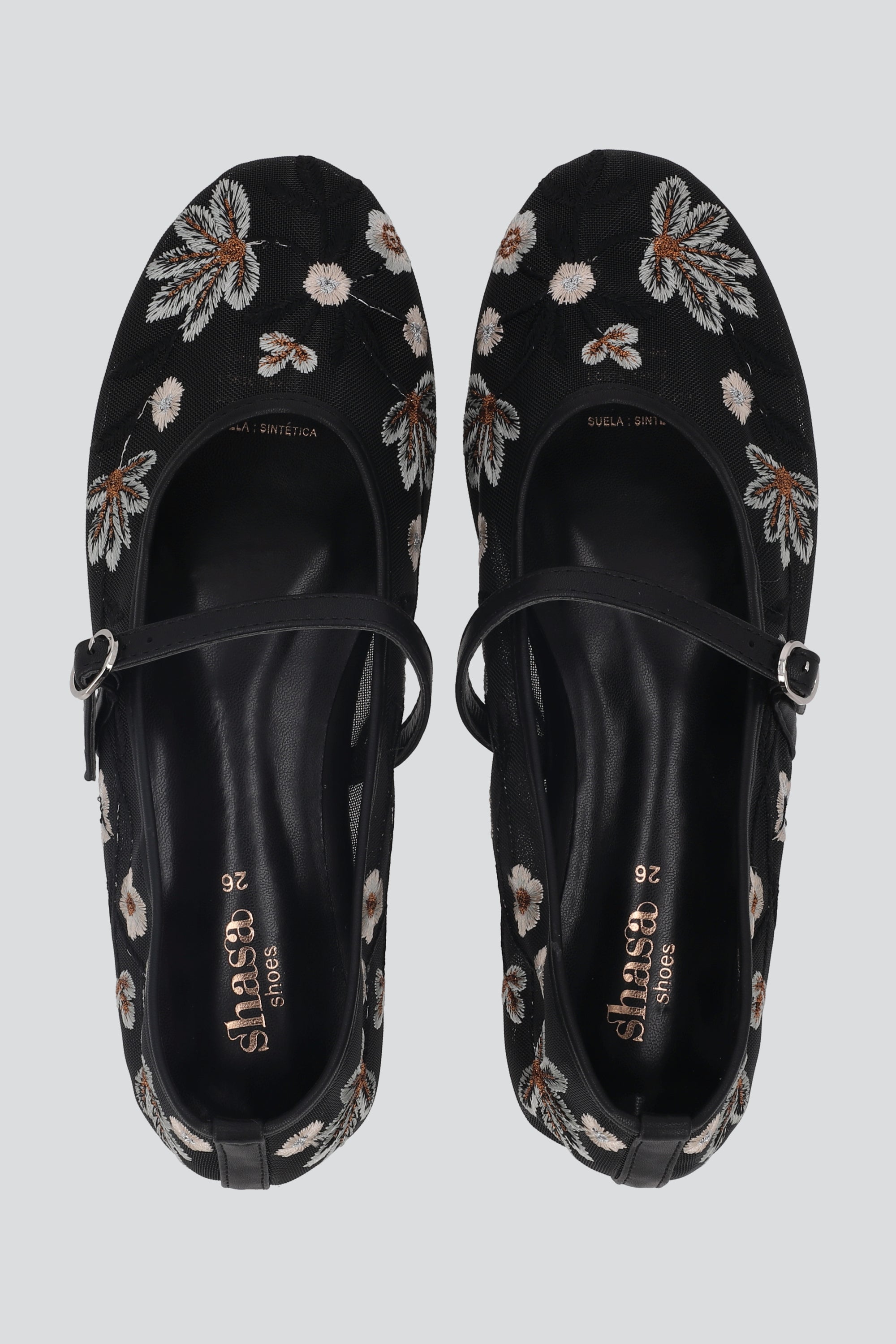 FLATS BORDADOS FLORAL NEGRO