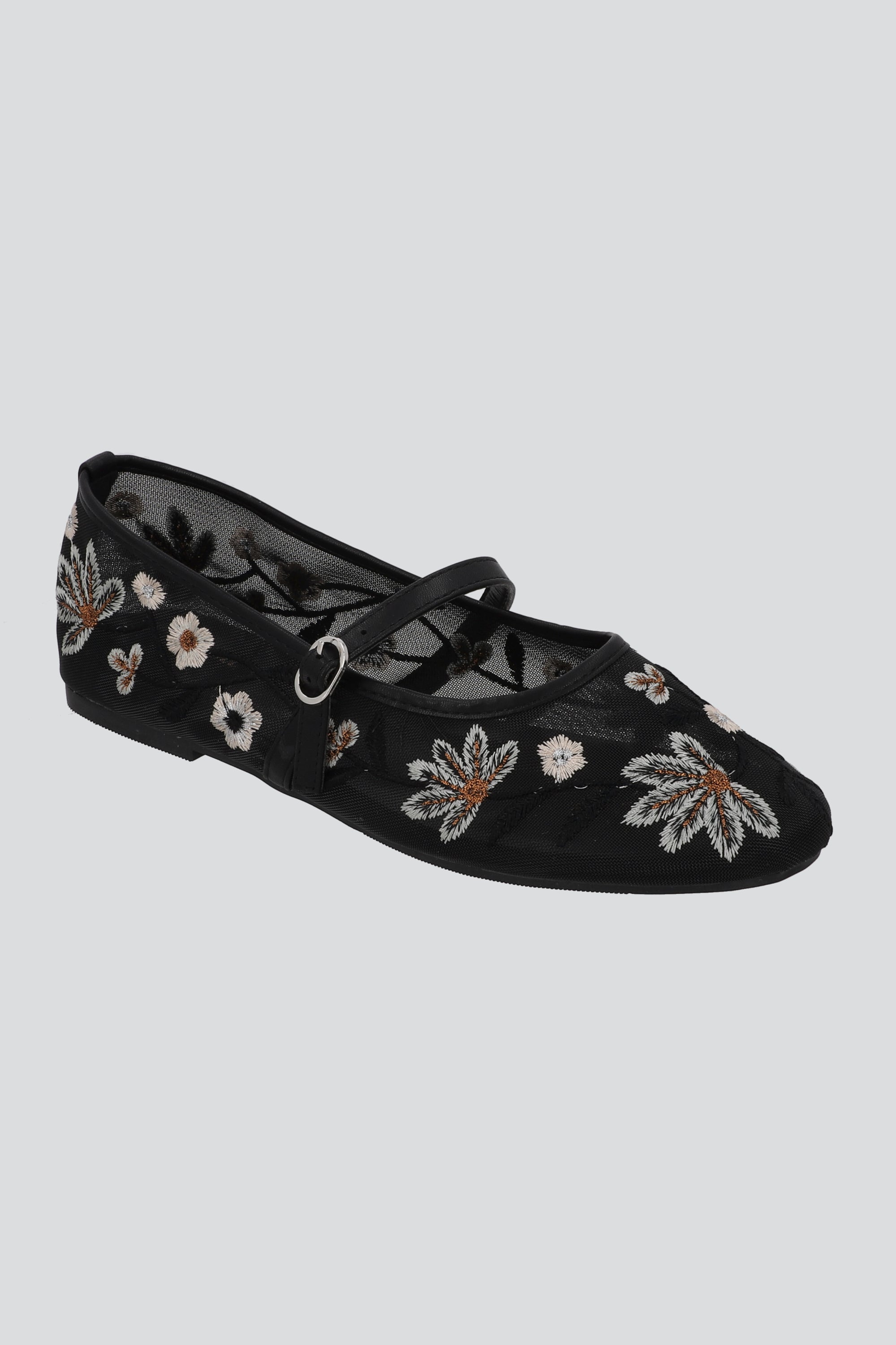 FLATS BORDADOS FLORAL NEGRO