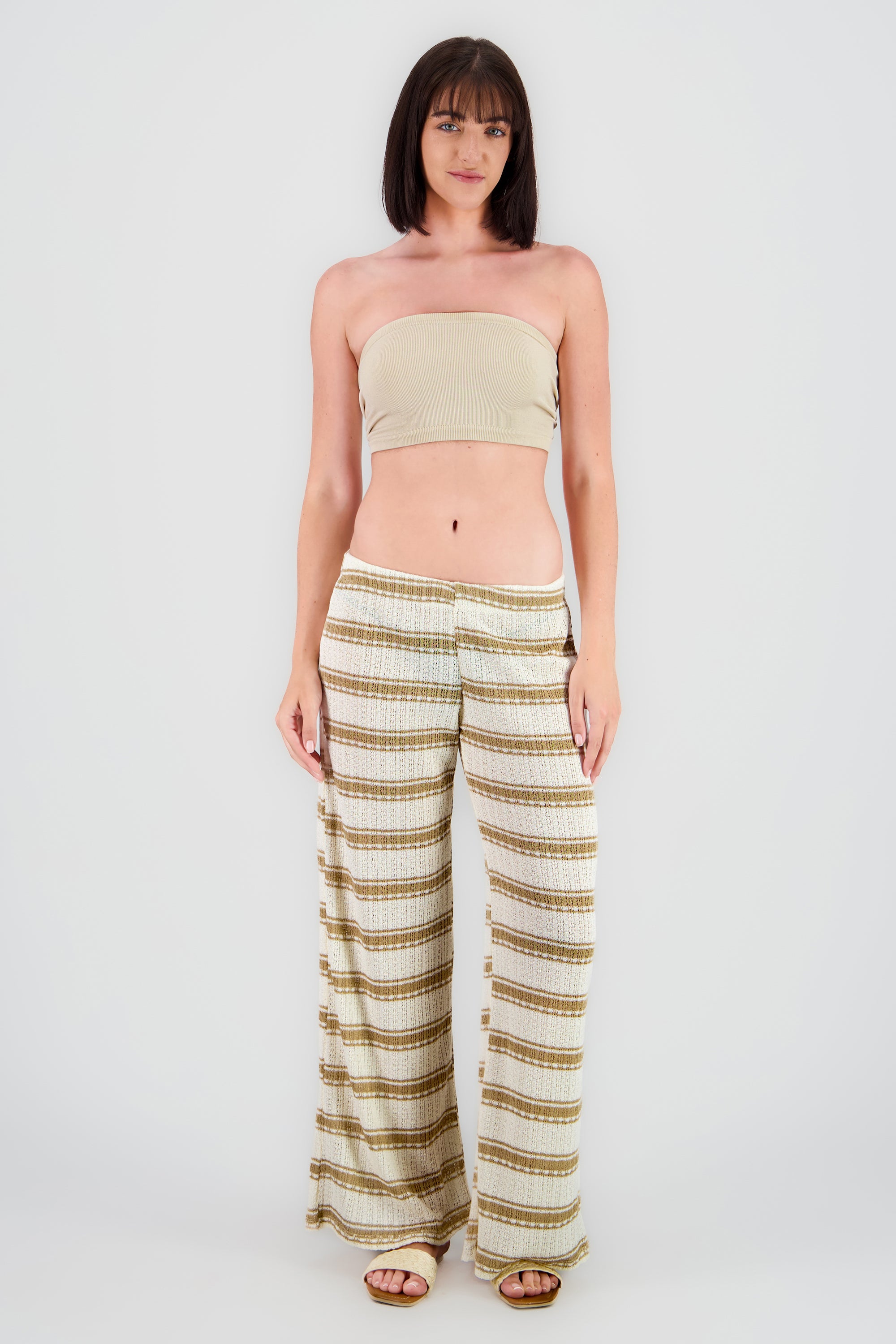 Pantalon crochet rayas amplio HUESO COMBO
