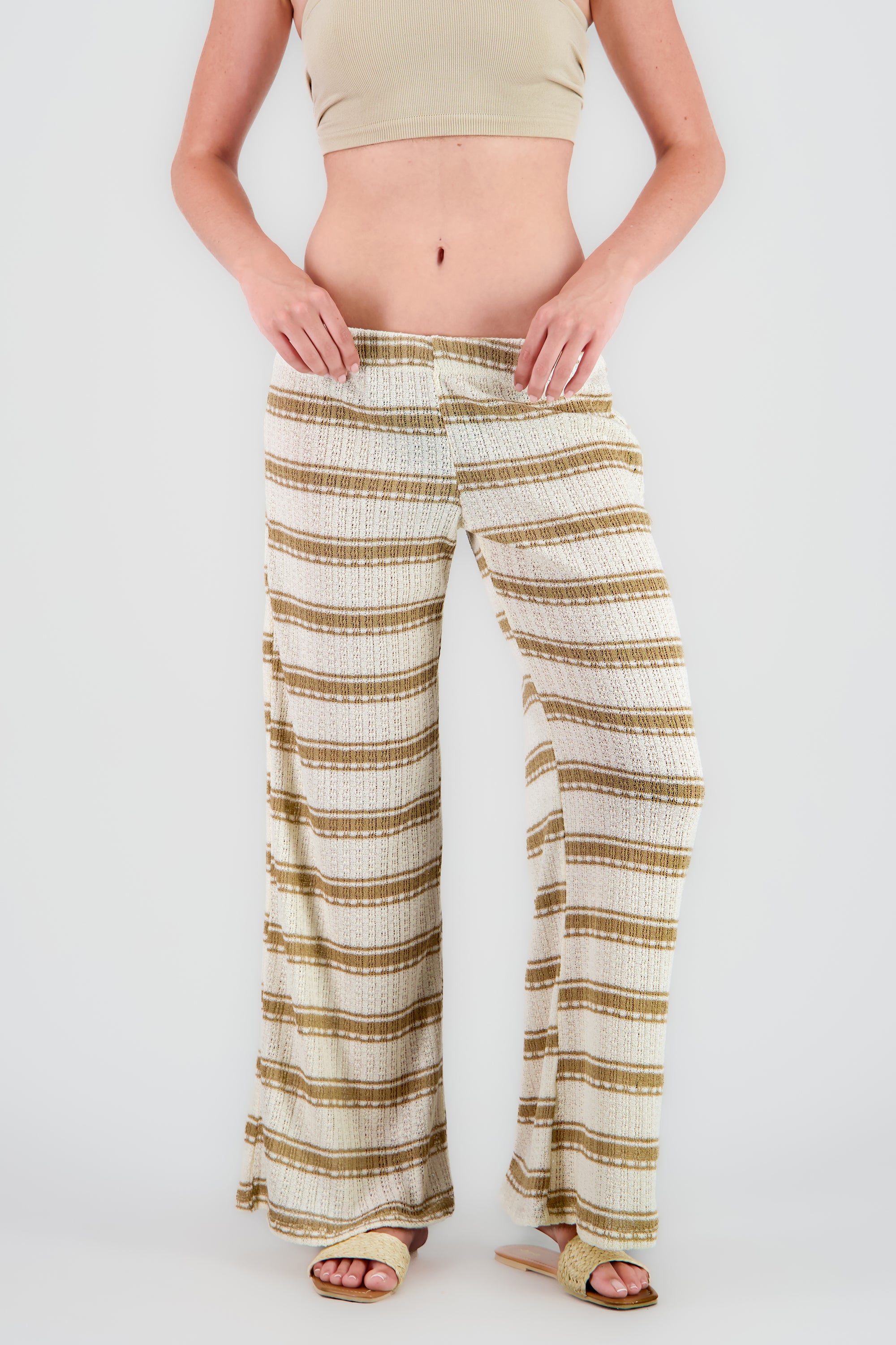 Pantalon crochet rayas amplio HUESO COMBO