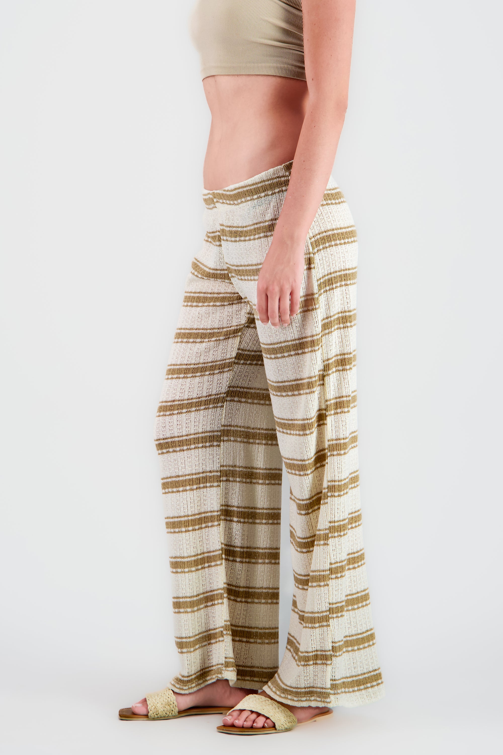 Pantalon crochet rayas amplio HUESO COMBO