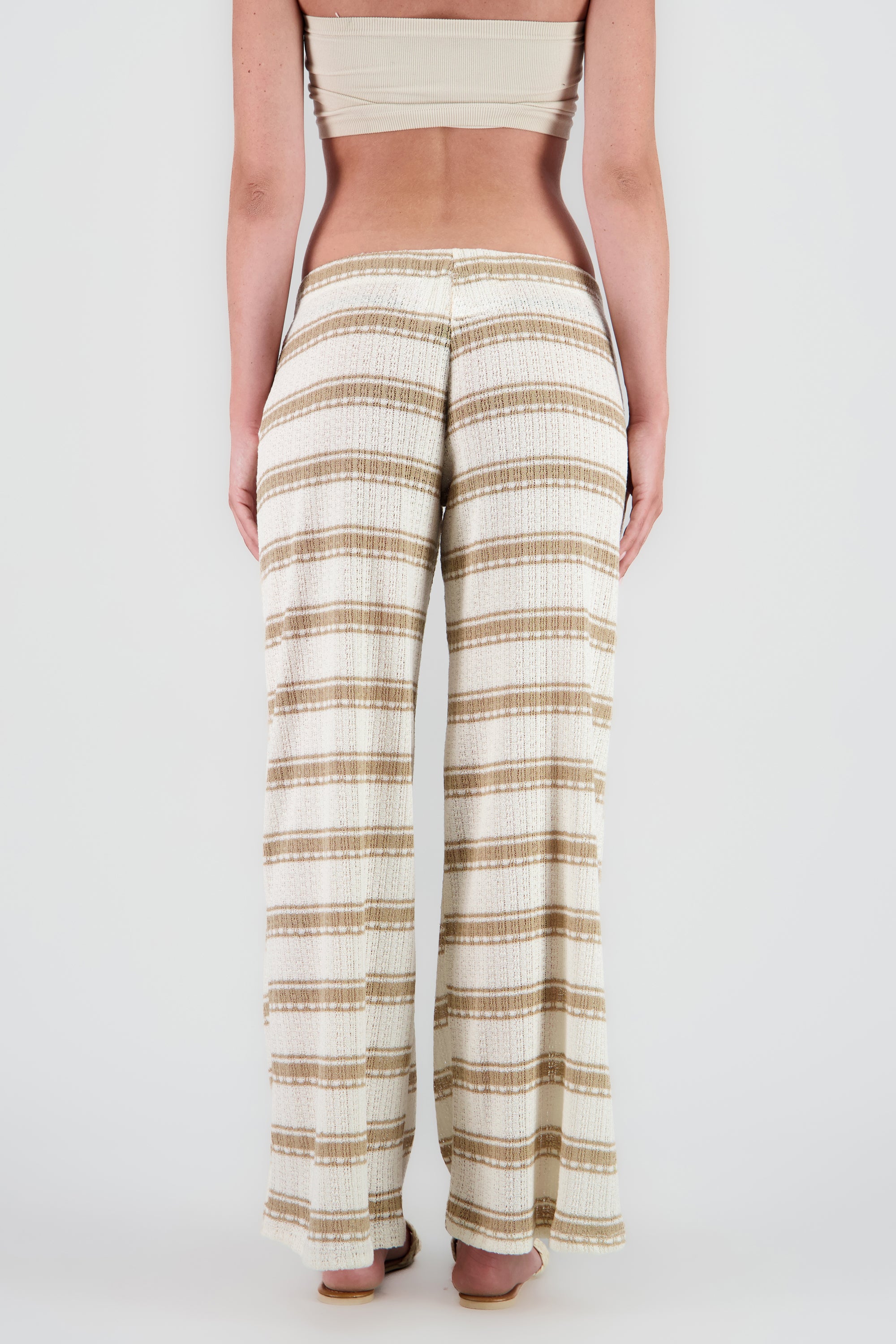 Pantalon crochet rayas amplio HUESO COMBO