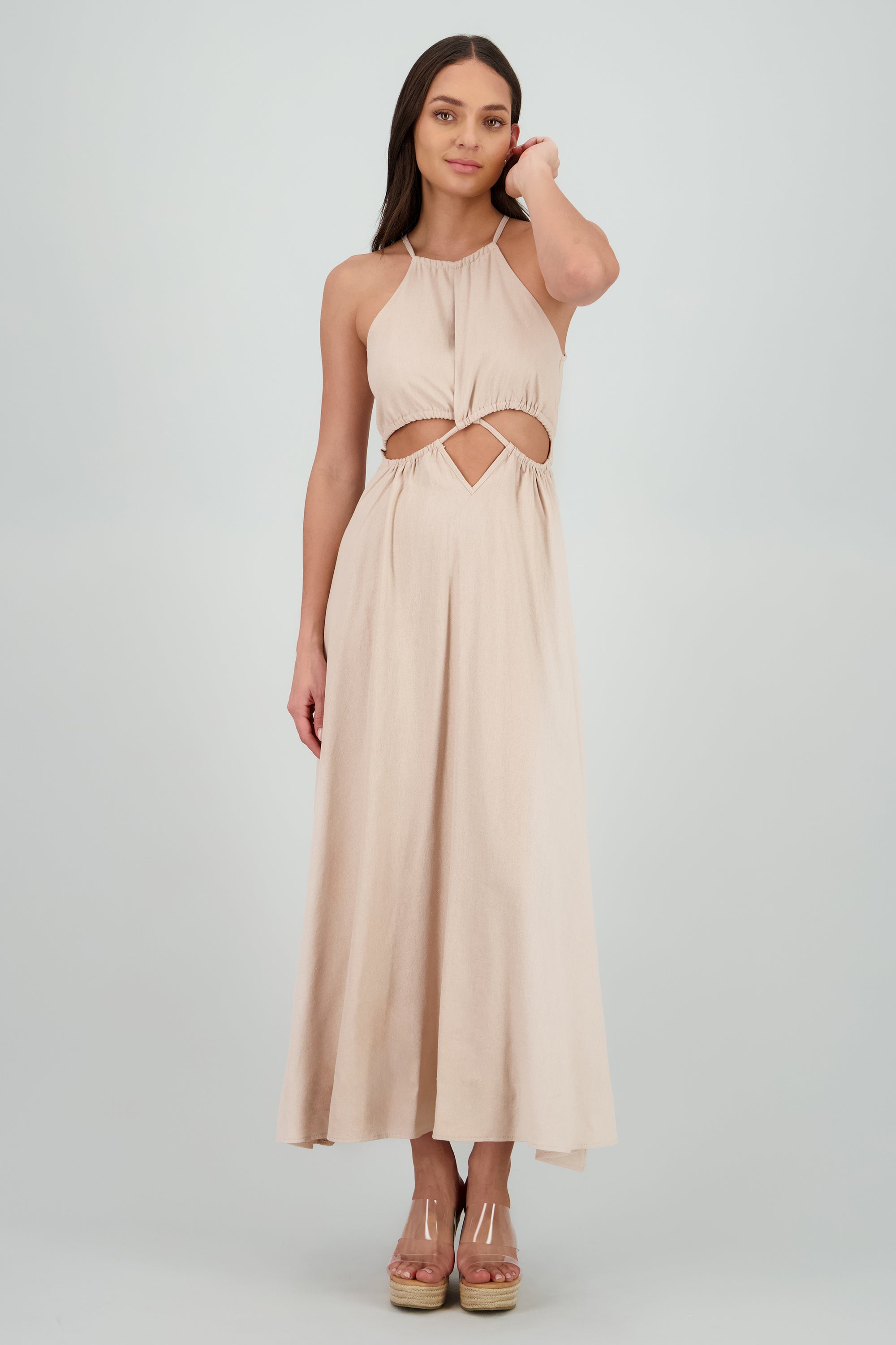 Vestido cut out maxi lino ARENA
