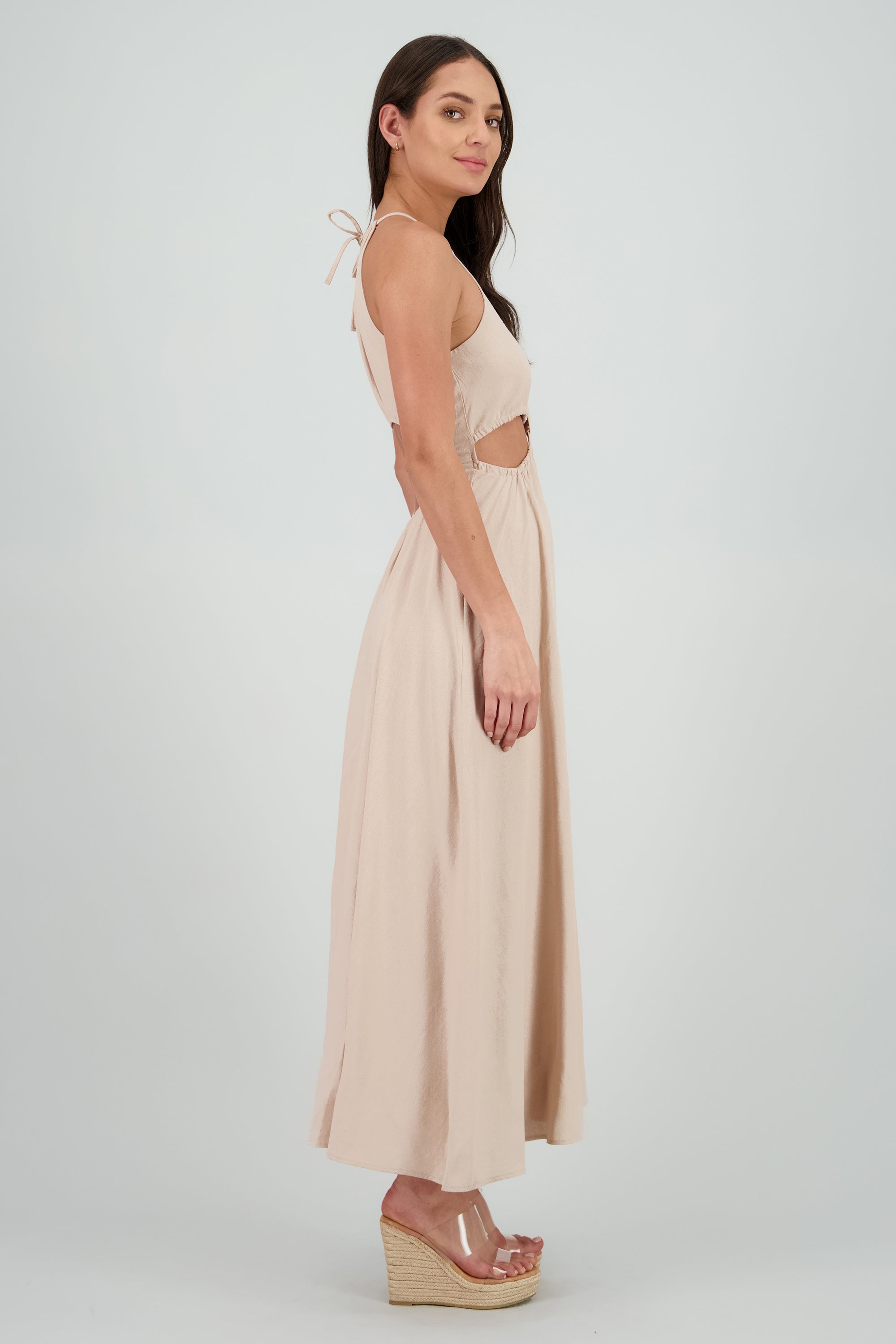 Vestido cut out maxi lino ARENA