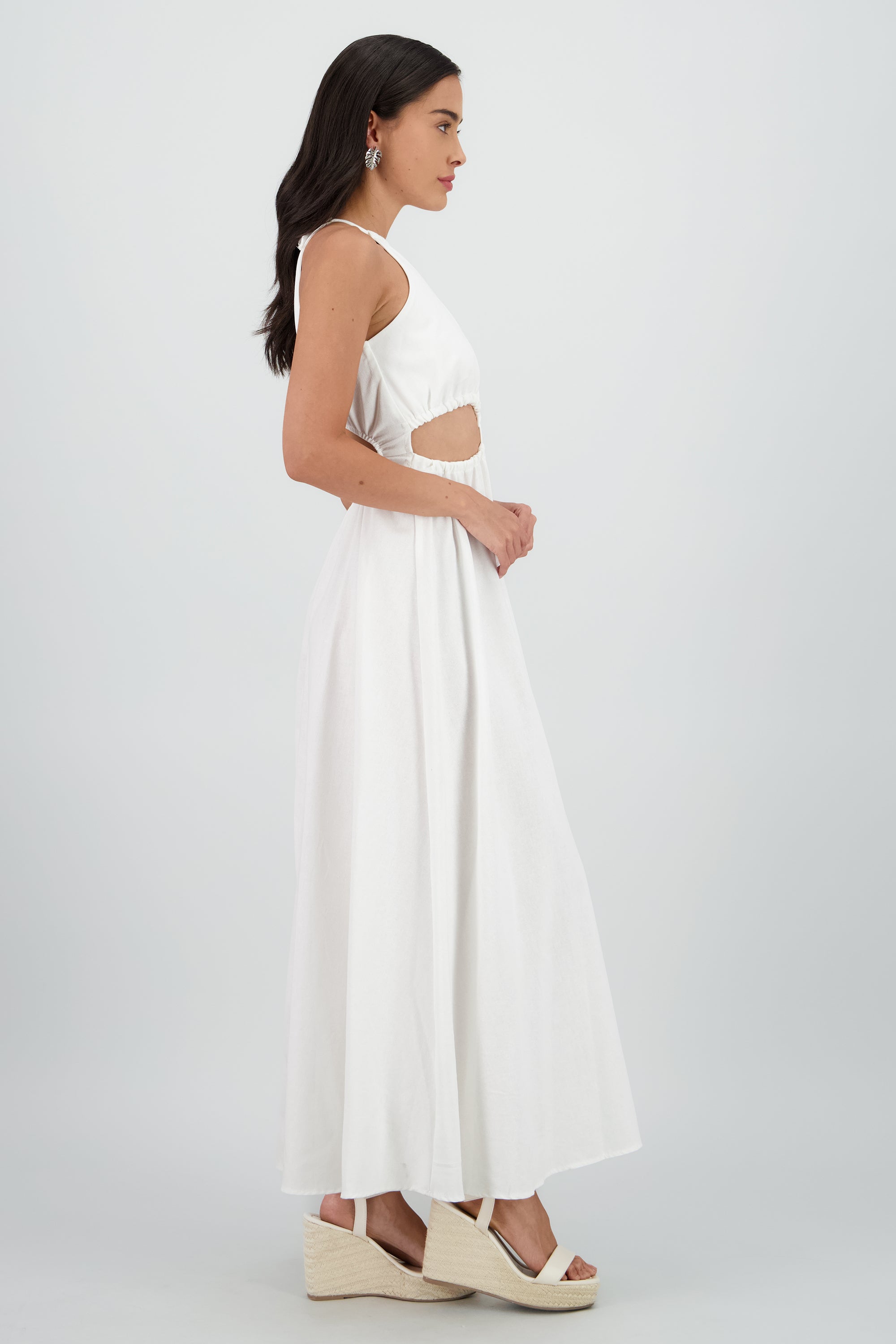Vestido cut out maxi lino BLANCO