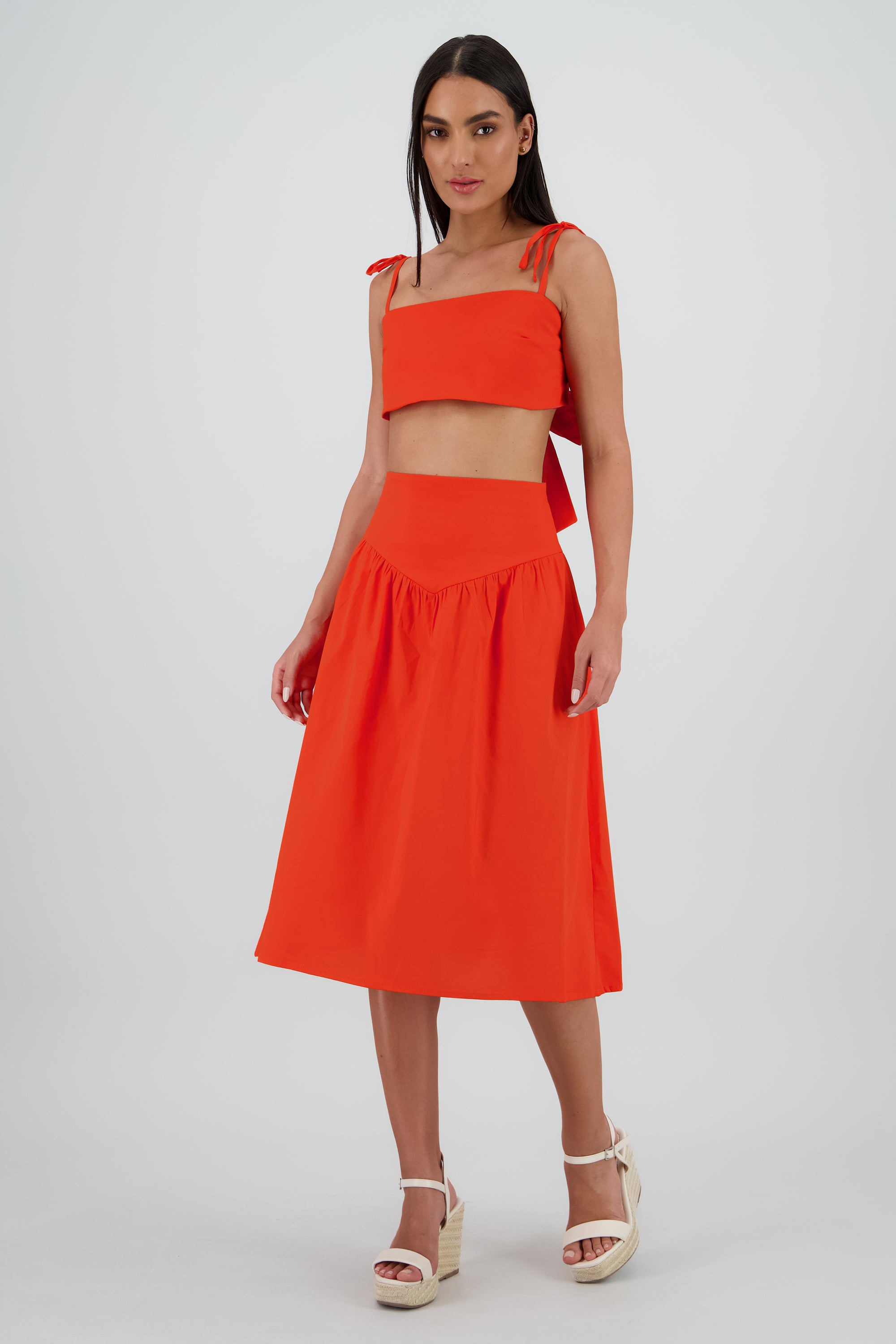 Falda midi pretina ancha ROJO TOMATE