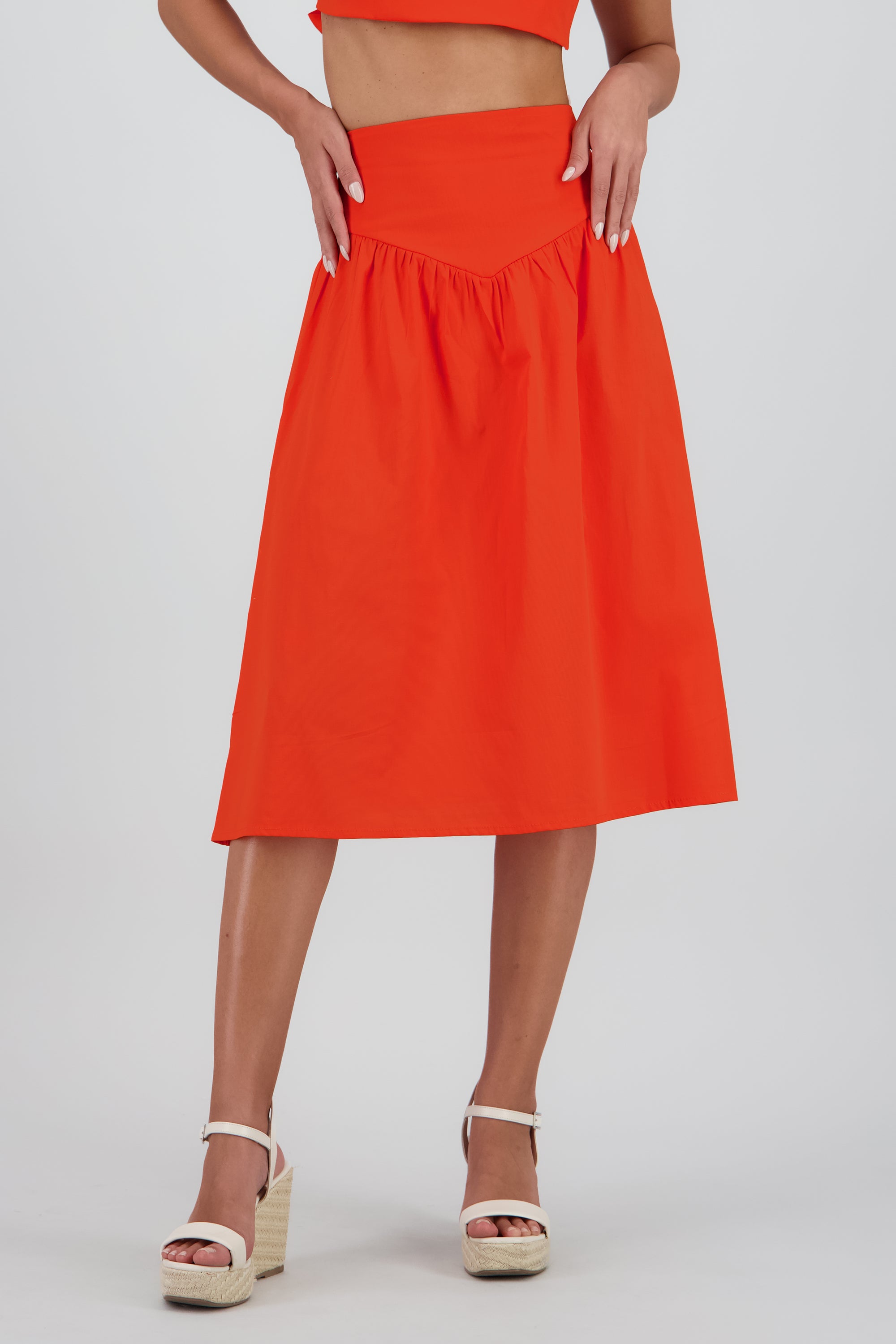Falda midi pretina ancha ROJO TOMATE