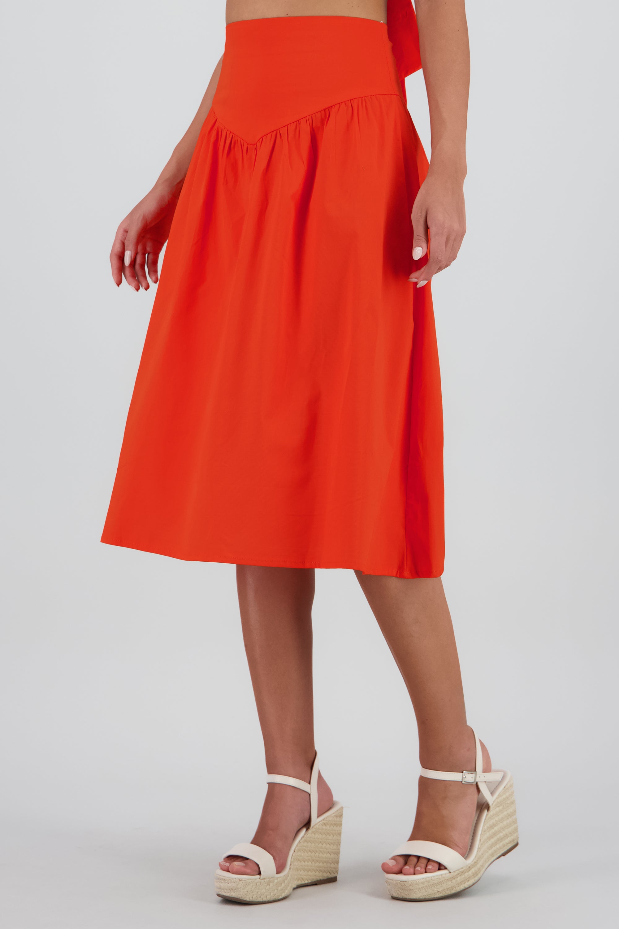 Falda midi pretina ancha ROJO TOMATE