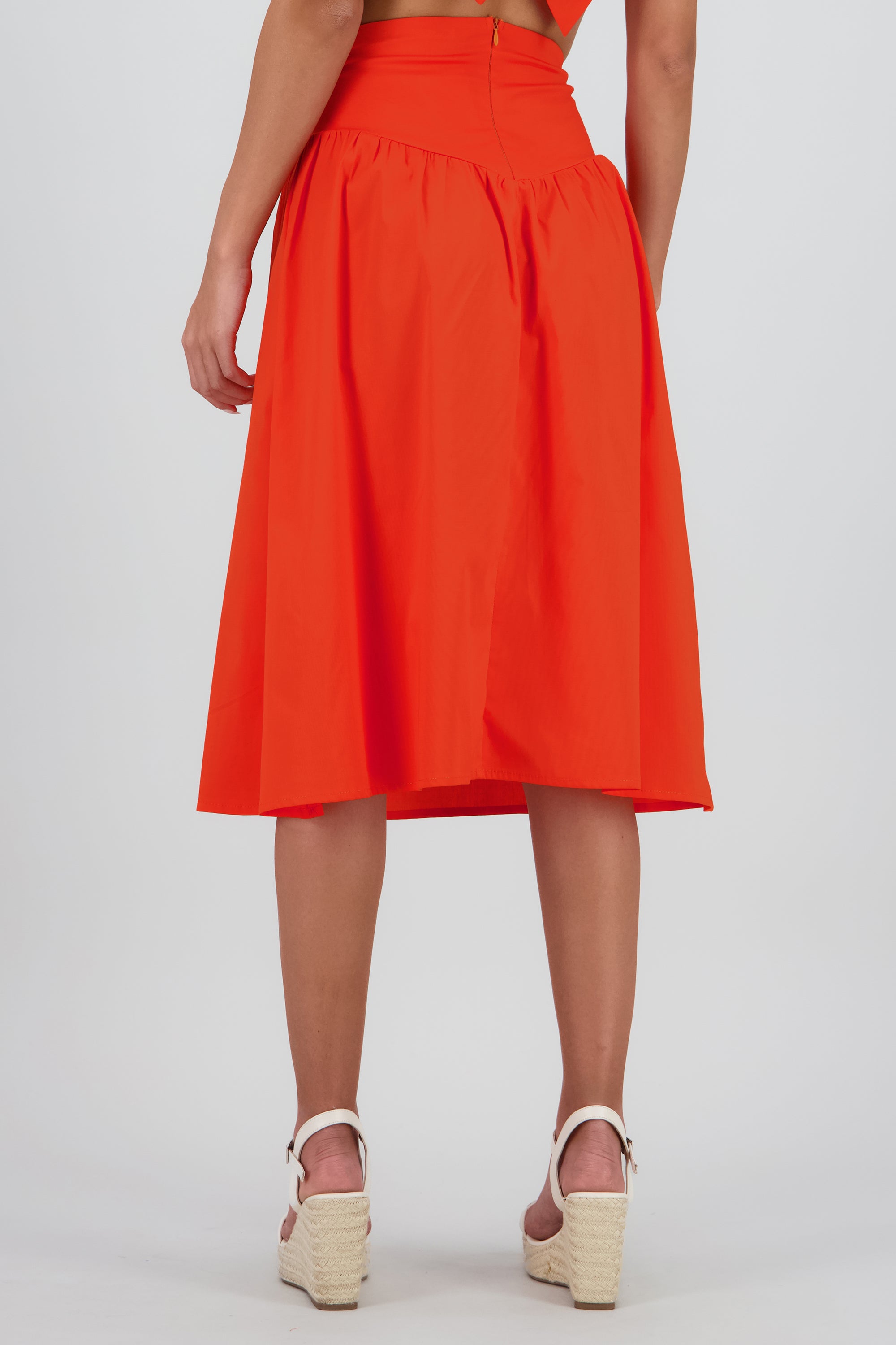 Falda midi pretina ancha ROJO TOMATE