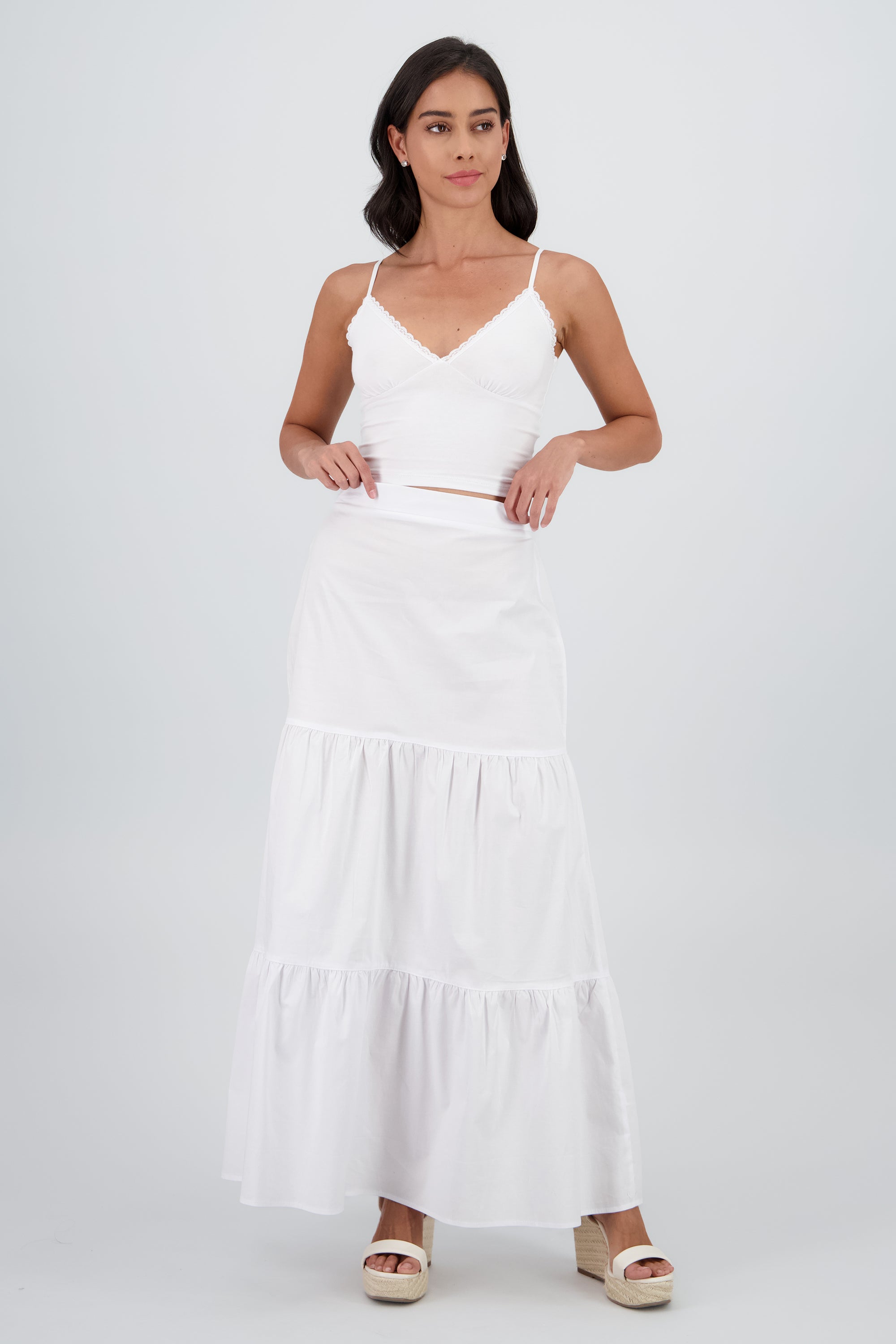 Falda maxi detalle olanes BLANCO