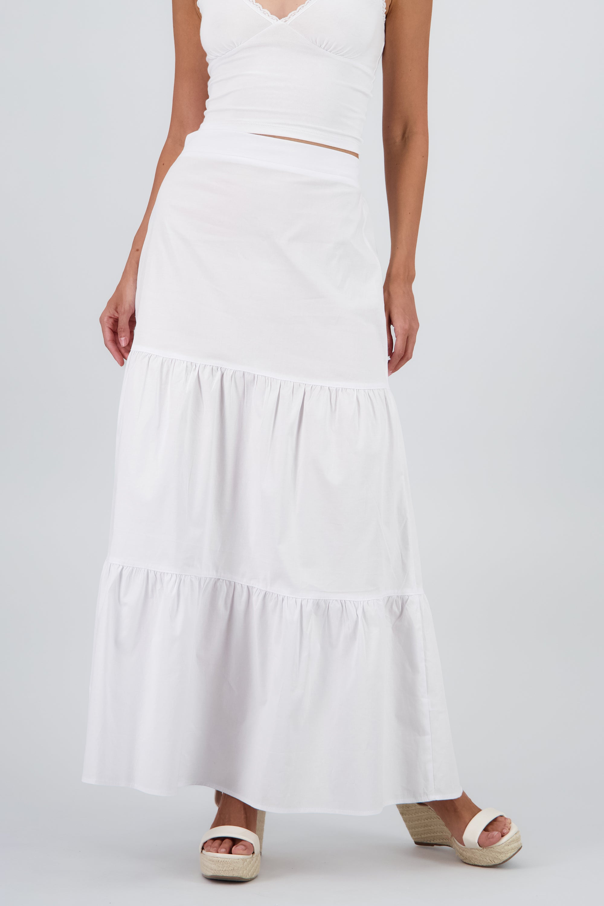 Falda maxi detalle olanes BLANCO