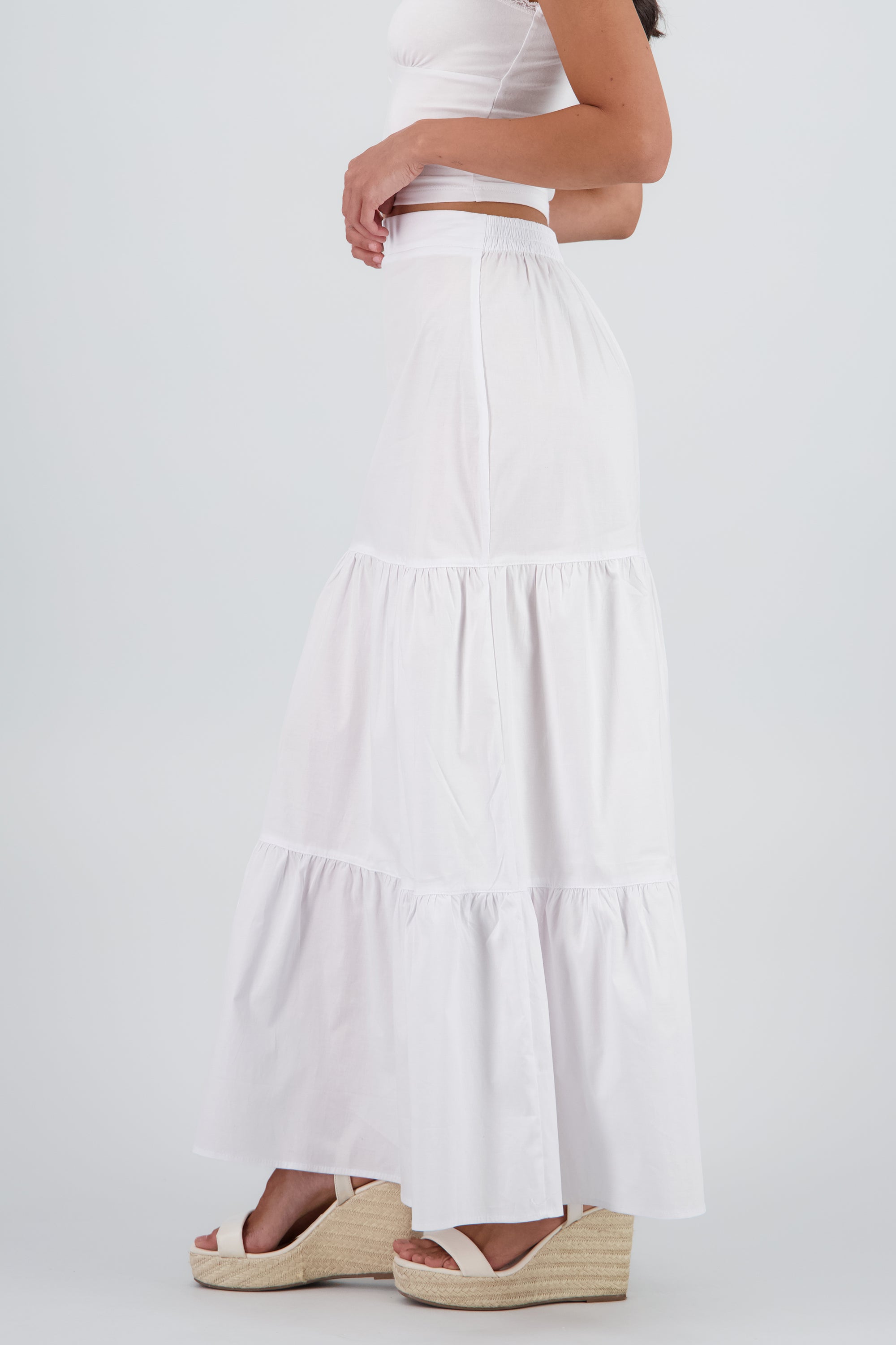 Falda maxi detalle olanes BLANCO
