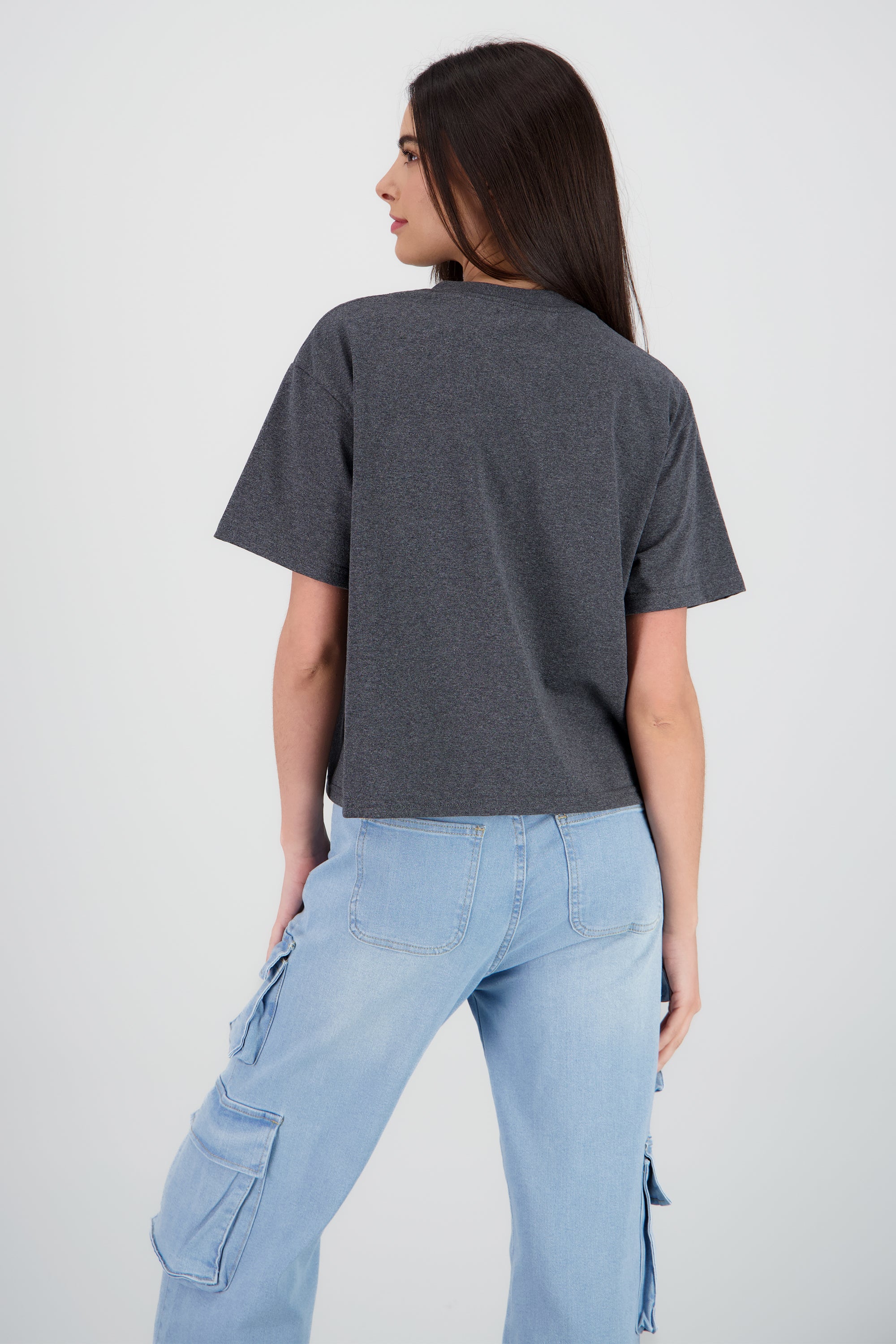 Playera oversize manga corta detalle estampado GRIS OBSCURO