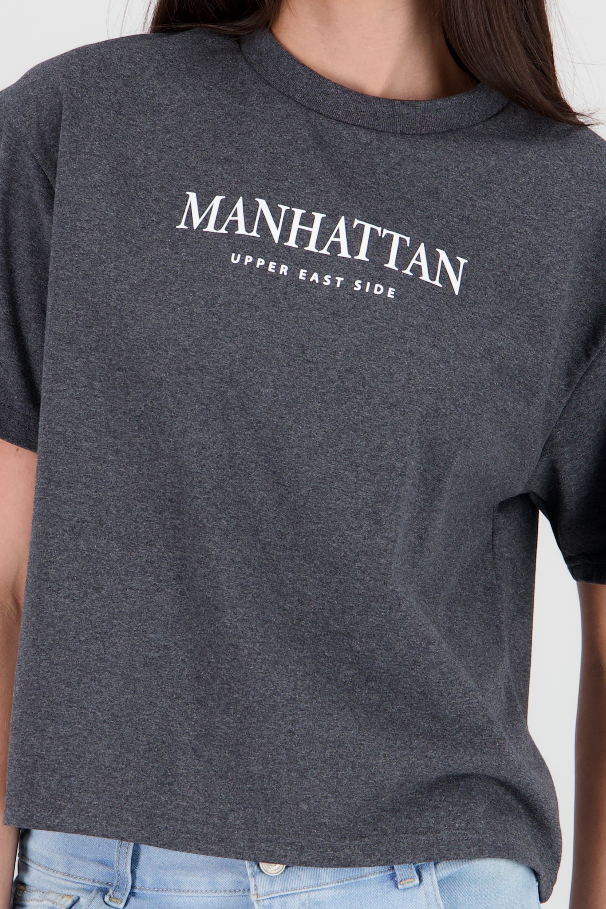 Playera oversize manga corta detalle estampado GRIS OBSCURO