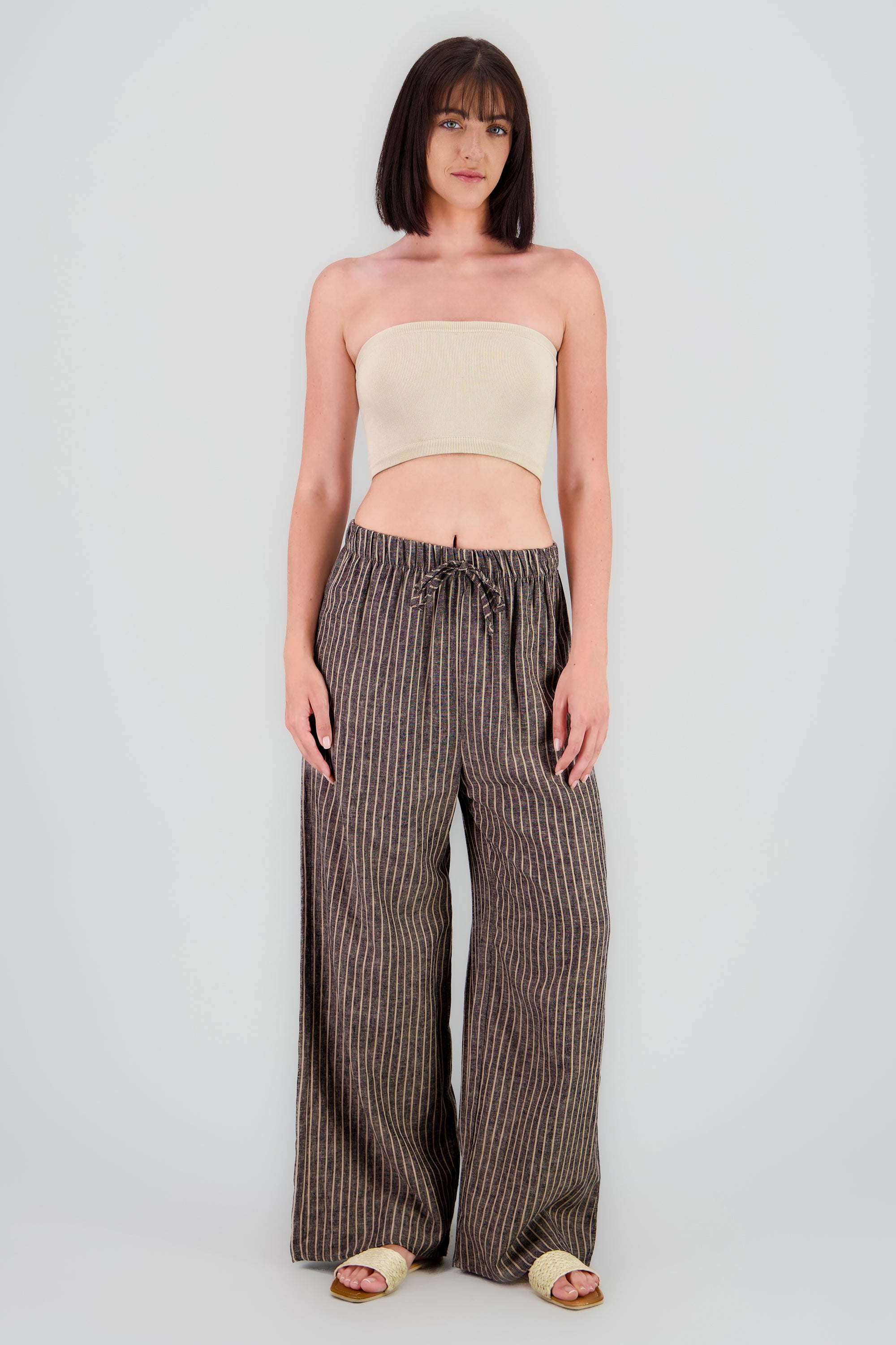 Pantalon amplio rayas GRIS COMBO