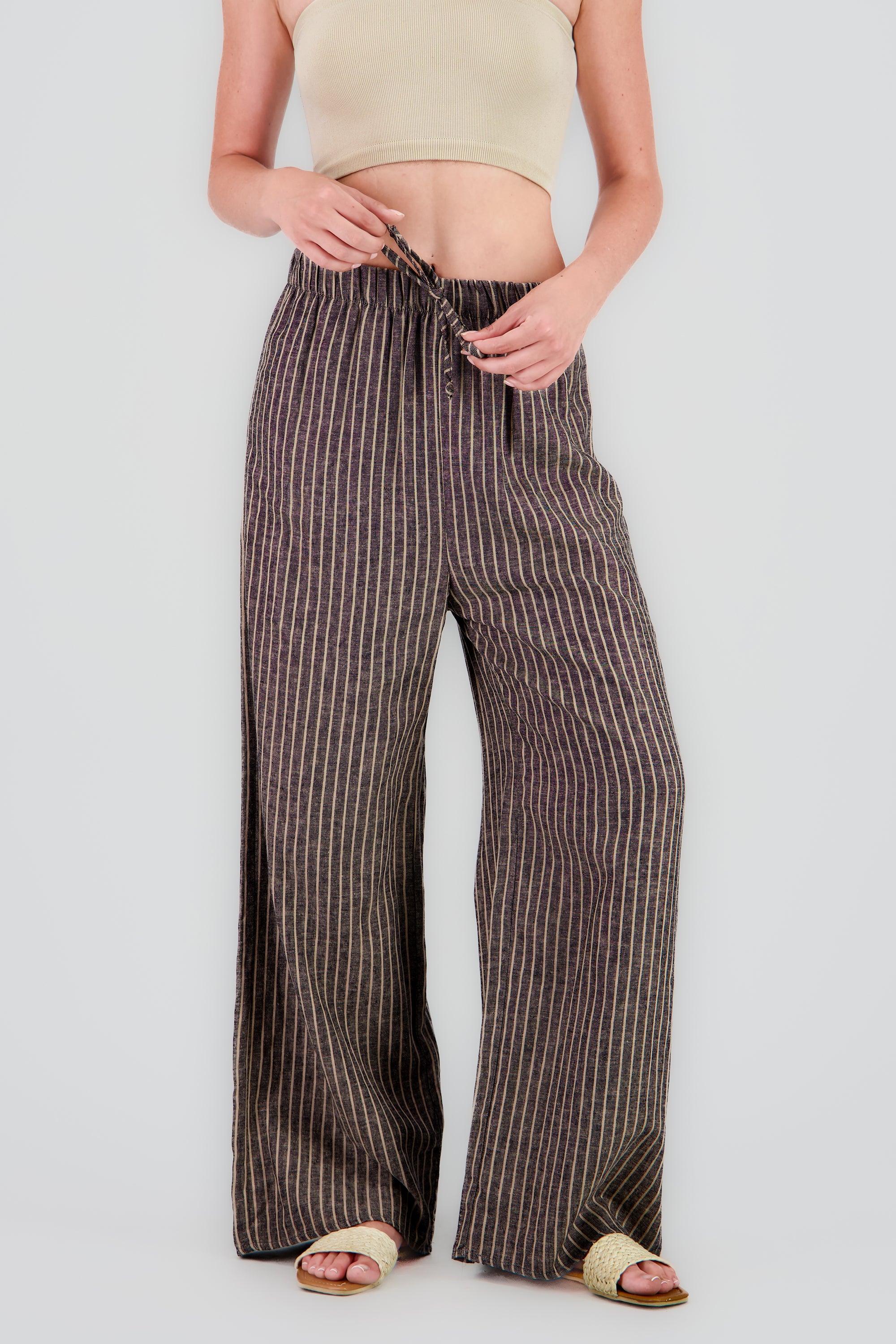 Pantalon amplio rayas GRIS COMBO