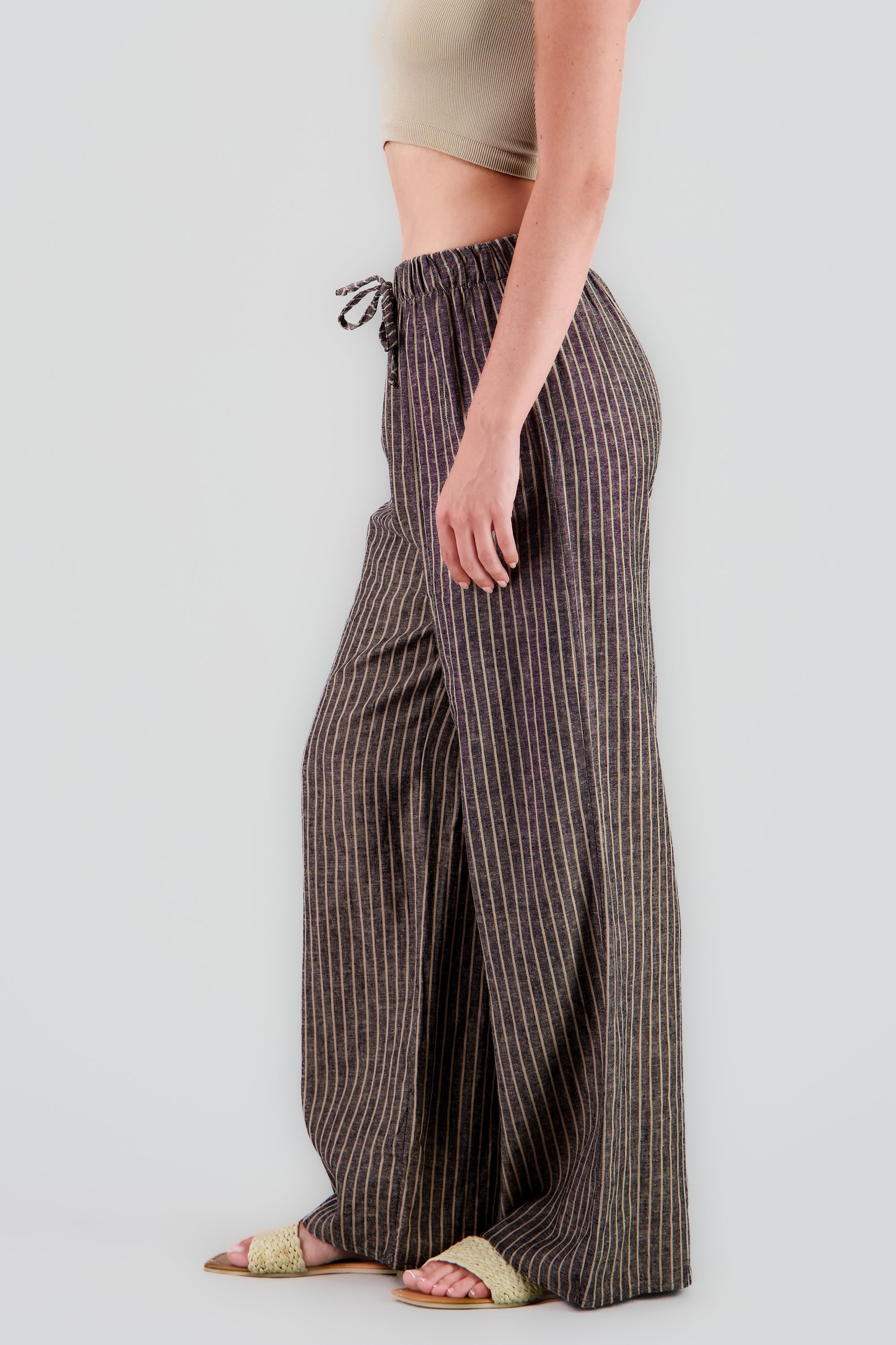 Pantalon amplio rayas GRIS COMBO