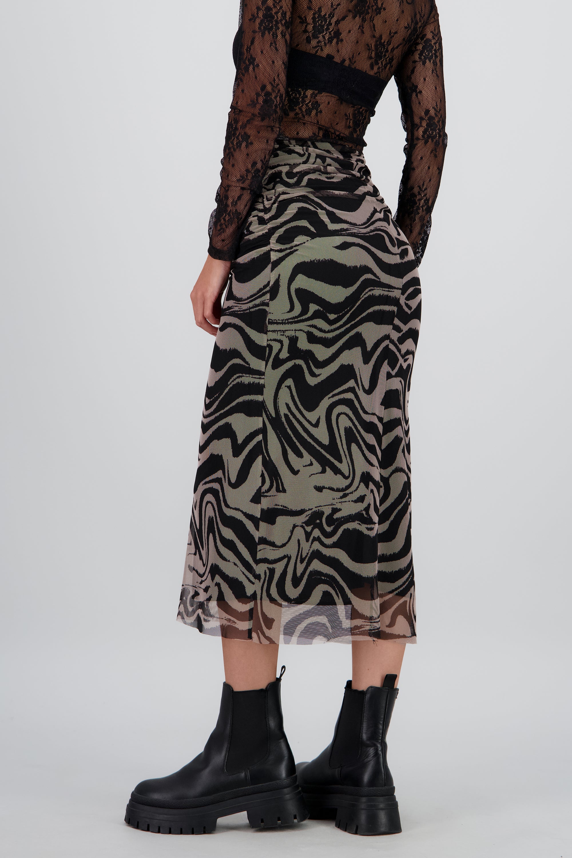 Falda midi drapeada mesh NEGRO COMBO