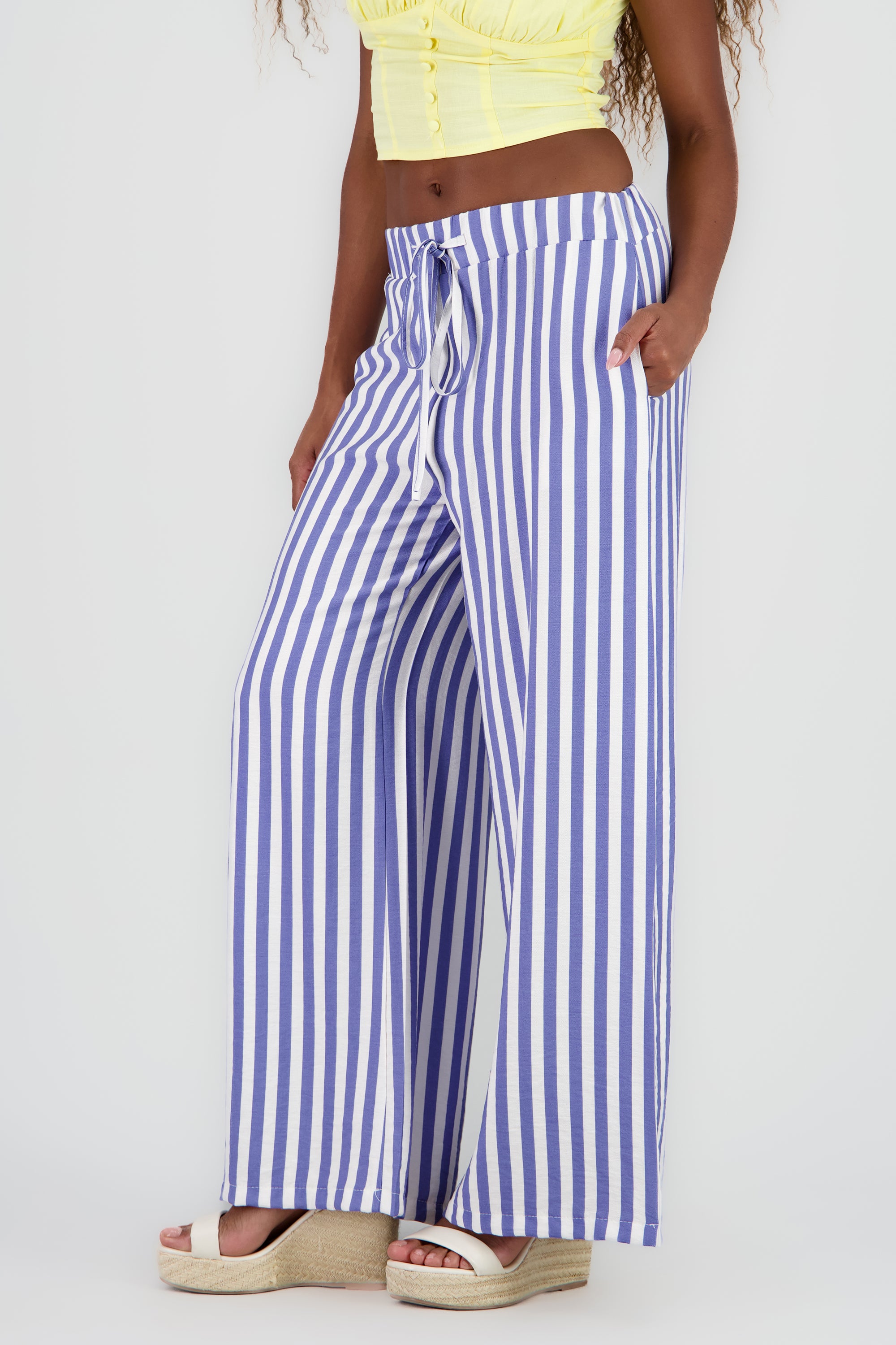 Pantalon fluido estampado rayas AZUL COMBO