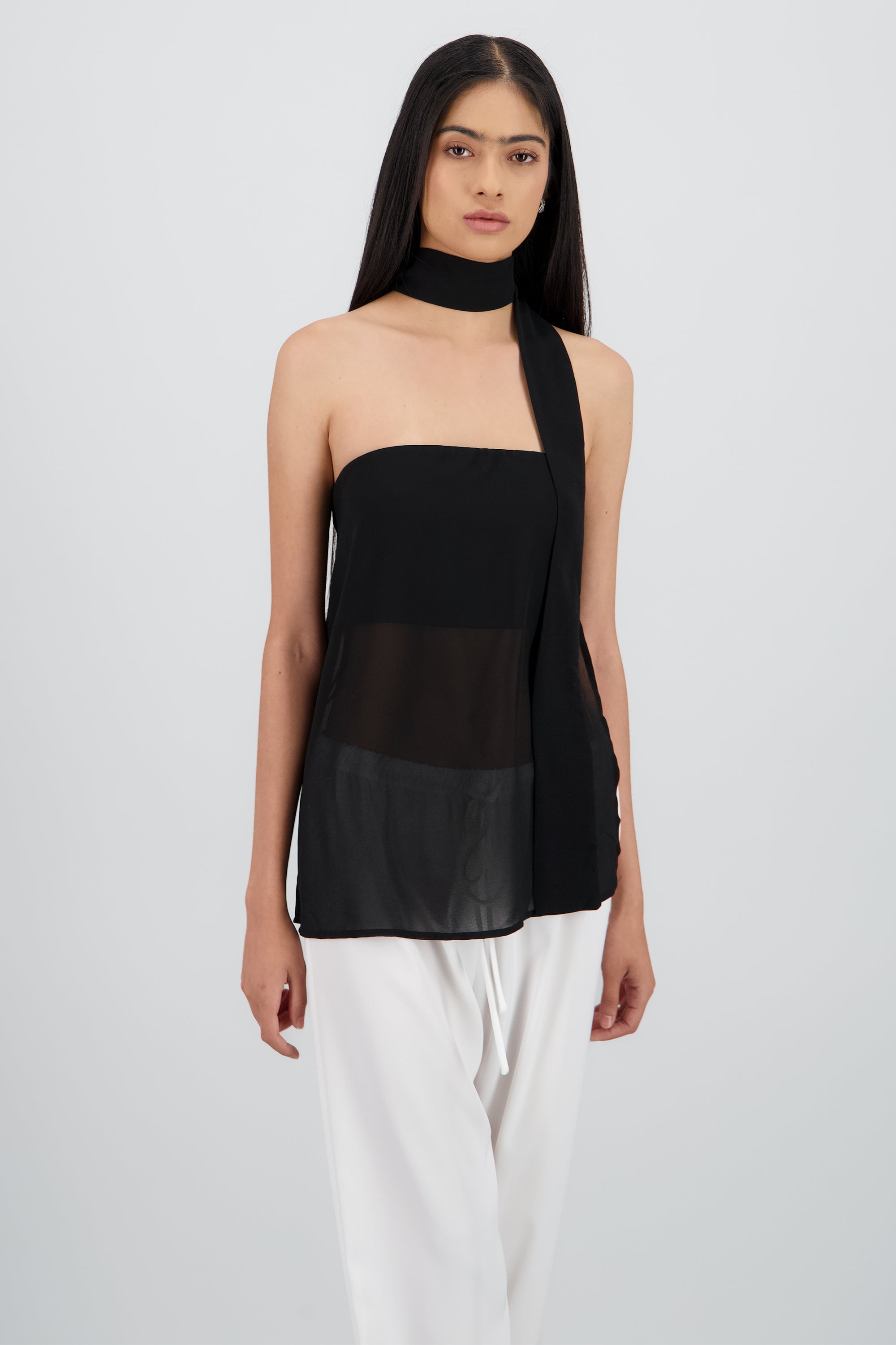 Blusa gasa detalle bufanda Hypsters NEGRO