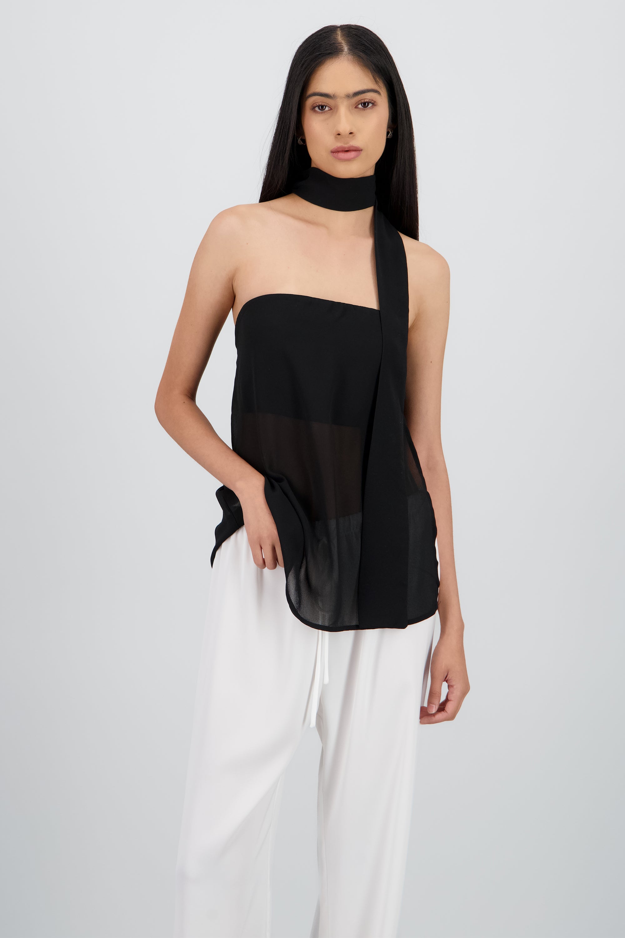 Blusa gasa detalle bufanda Hypsters NEGRO