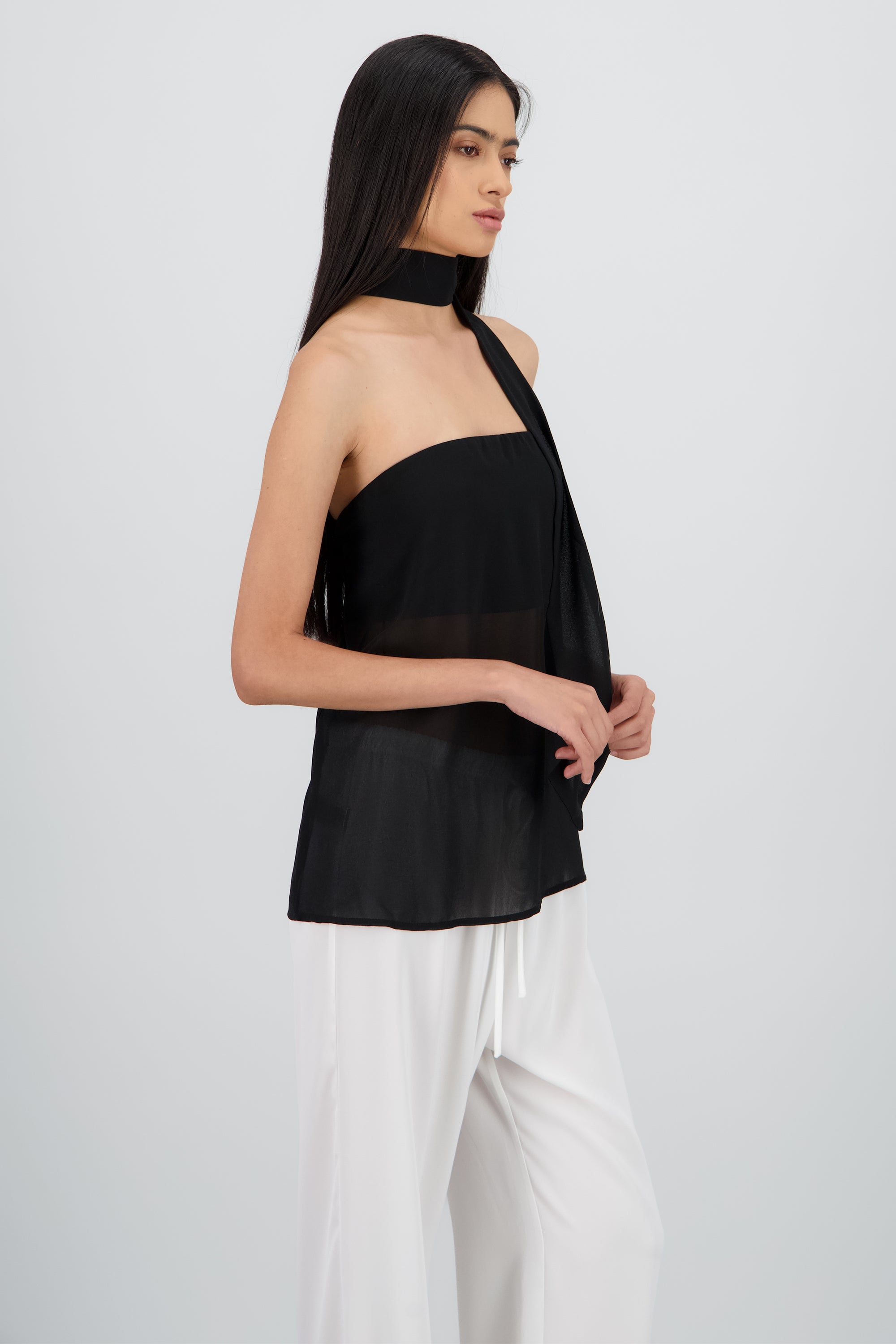 Blusa gasa detalle bufanda Hypsters NEGRO