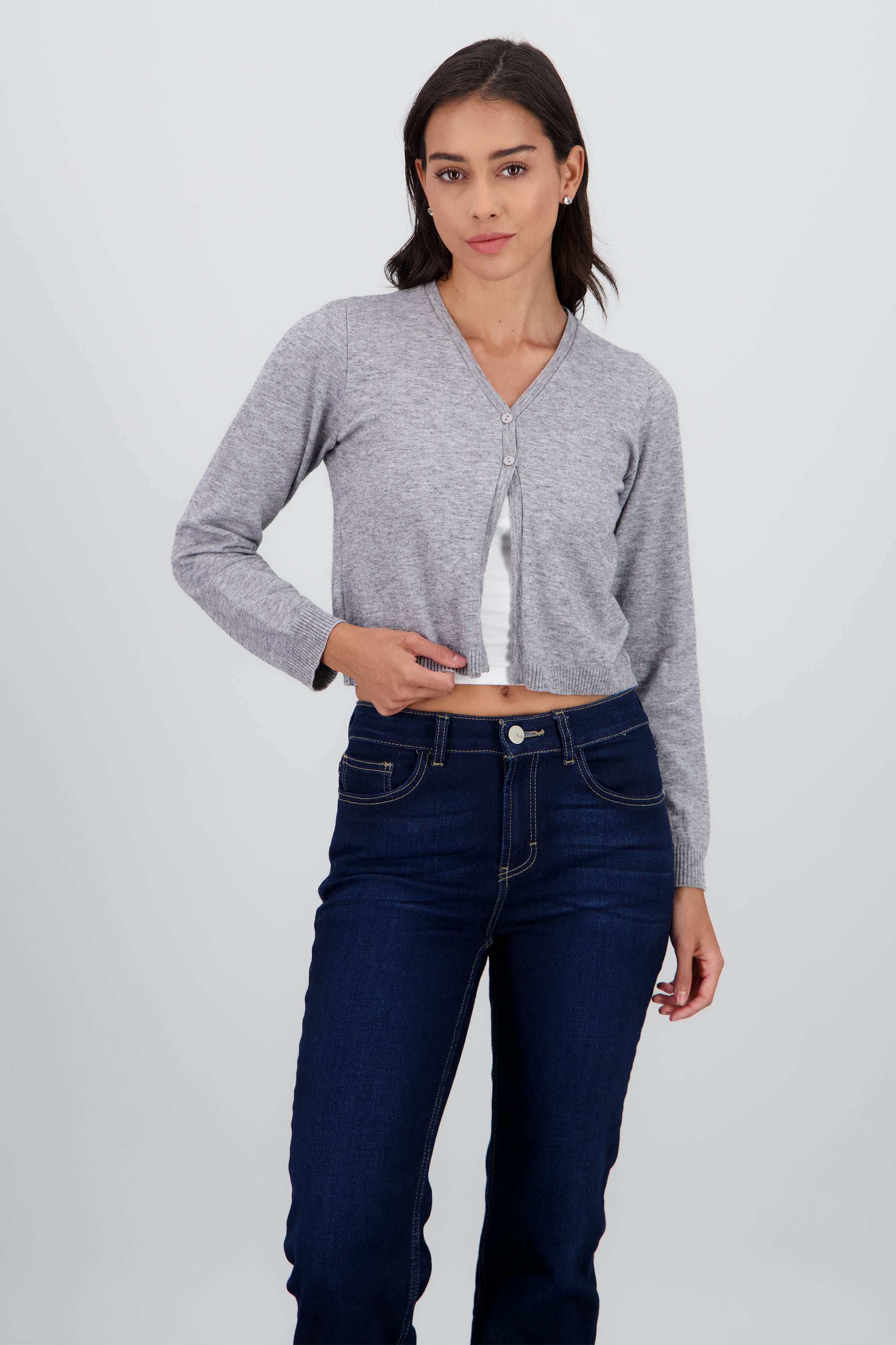 Cardigan ligero liso con dos botones GRIS JASPE