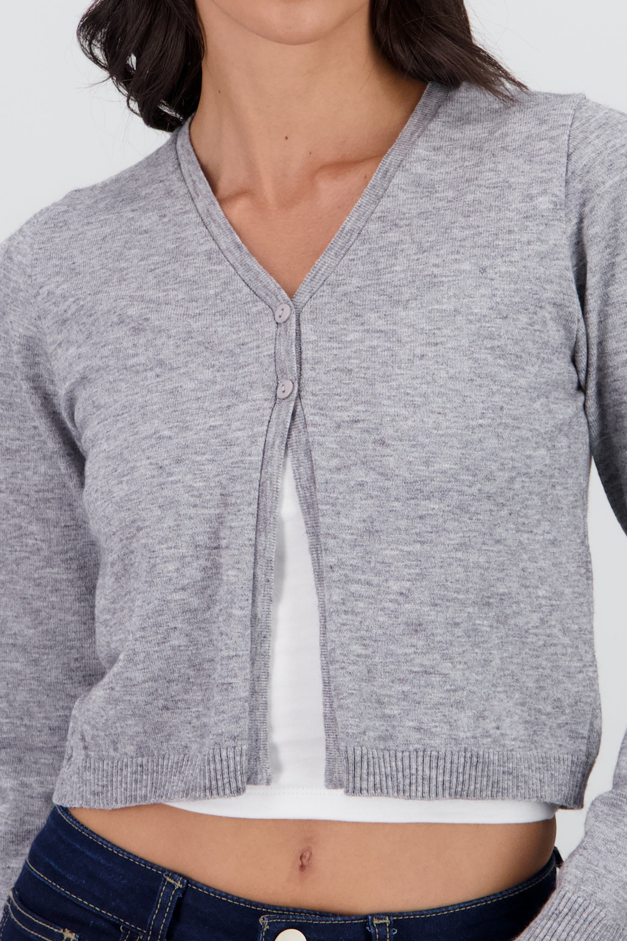 Cardigan ligero liso con dos botones GRIS JASPE