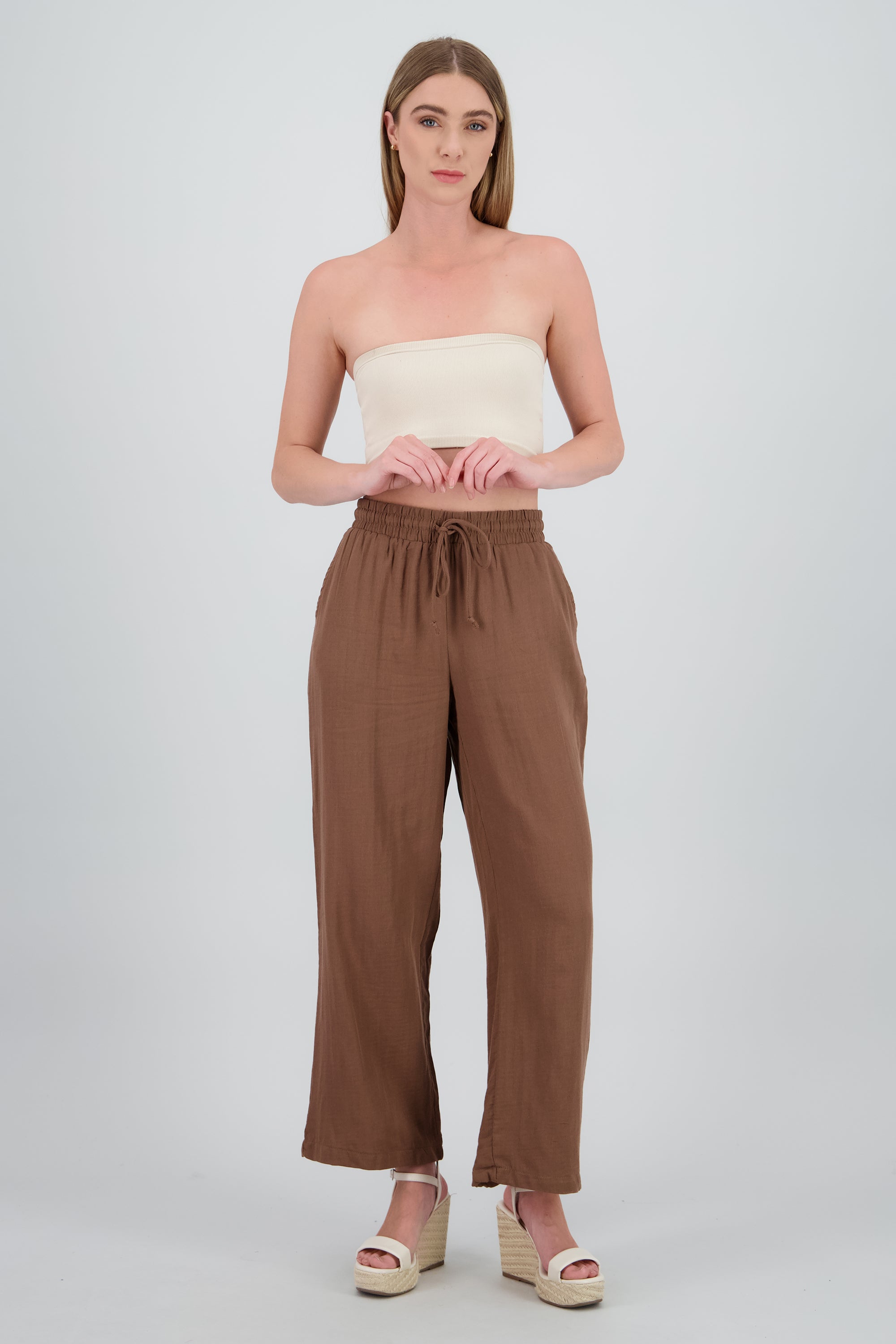 Pantalon amplio algodon CAFE