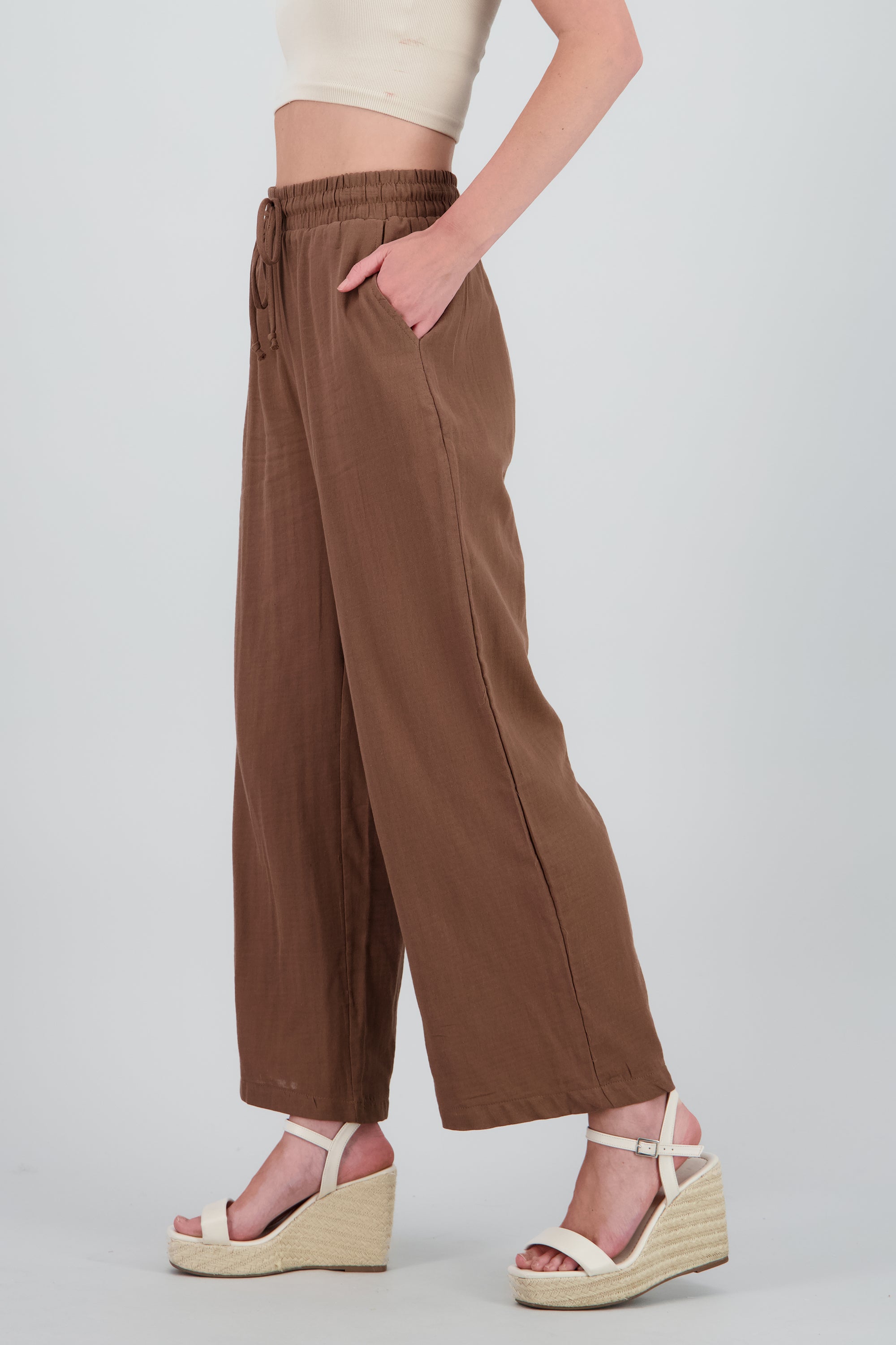Pantalon amplio algodon CAFE