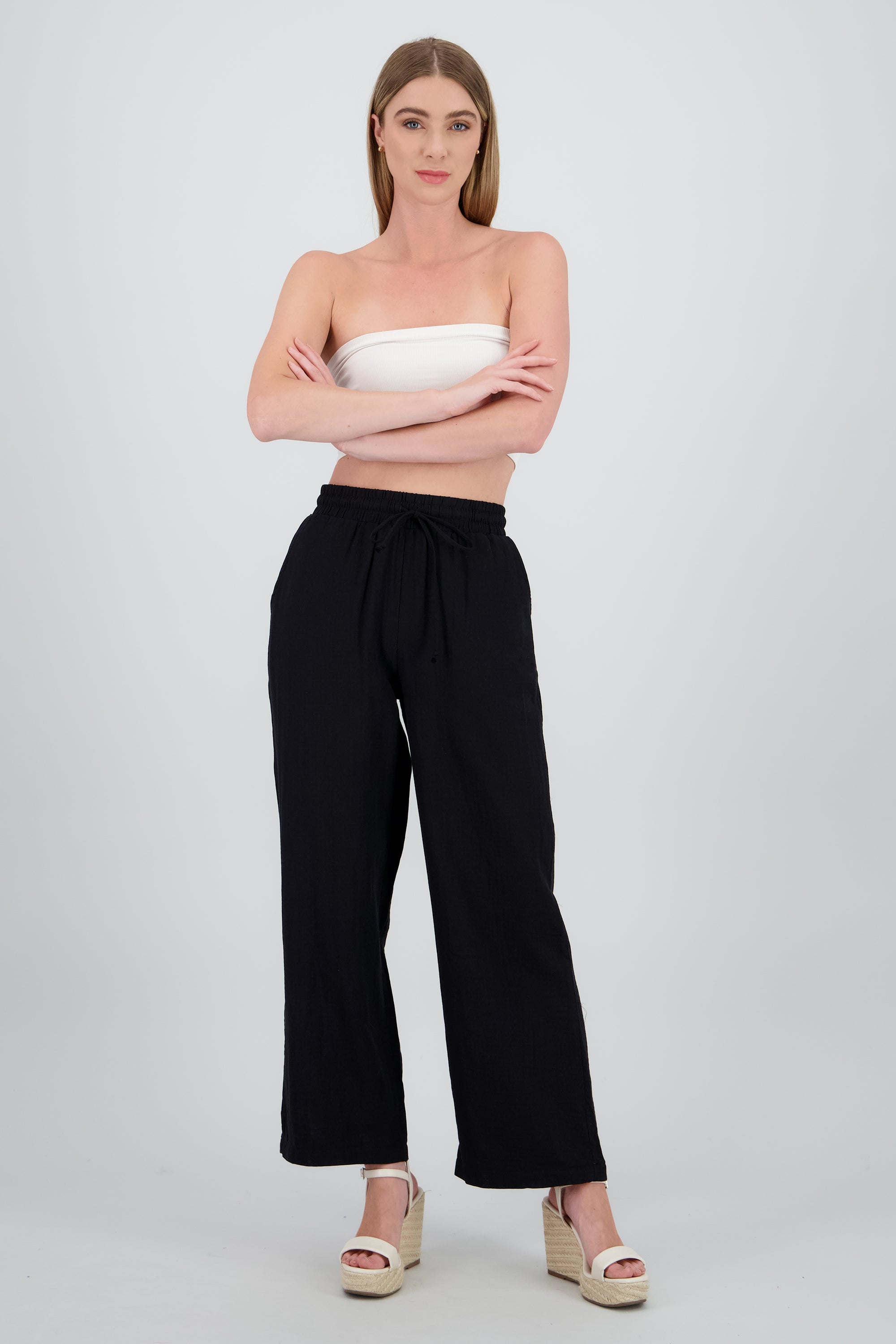 Pantalon amplio algodon NEGRO