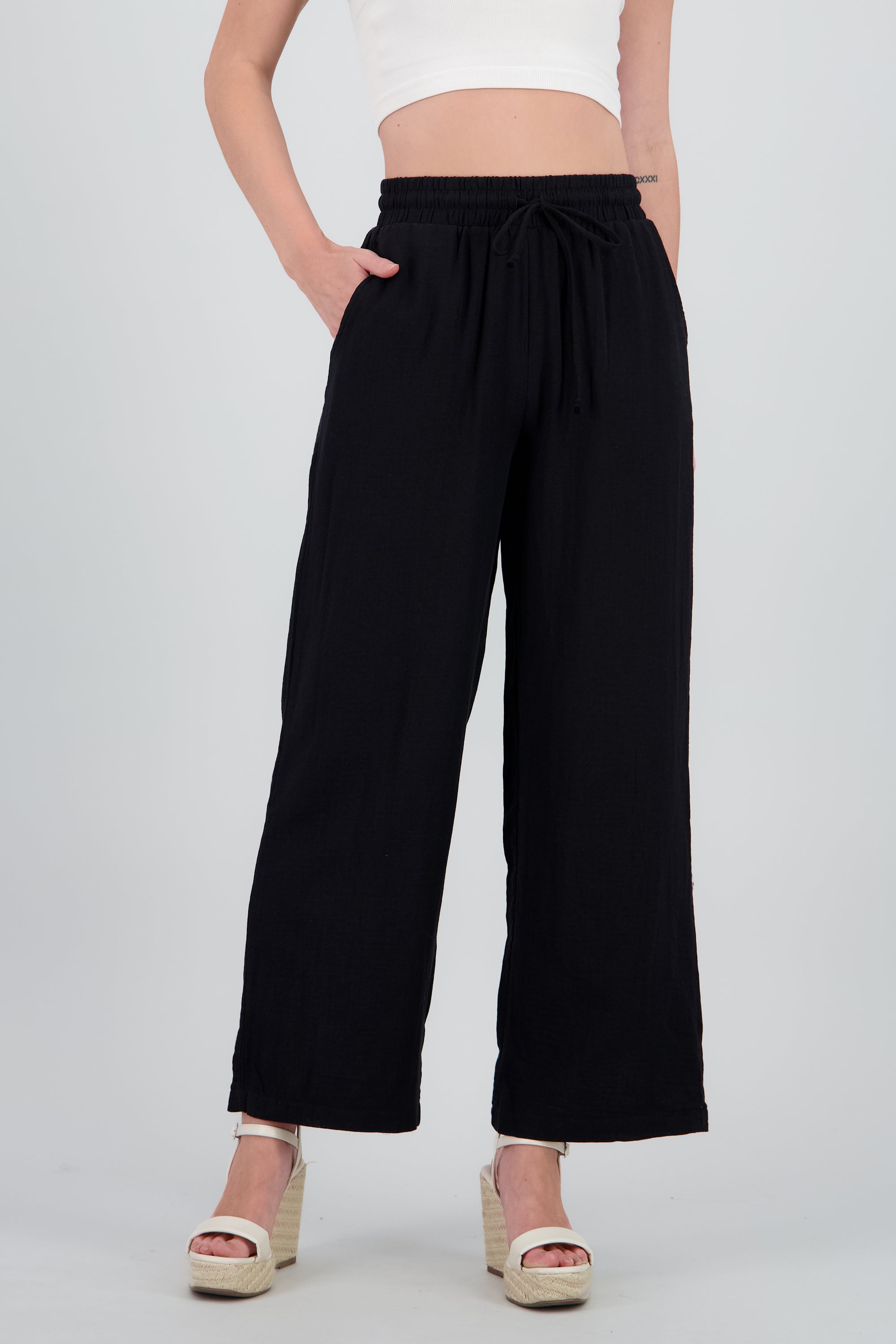 Pantalon amplio algodon NEGRO