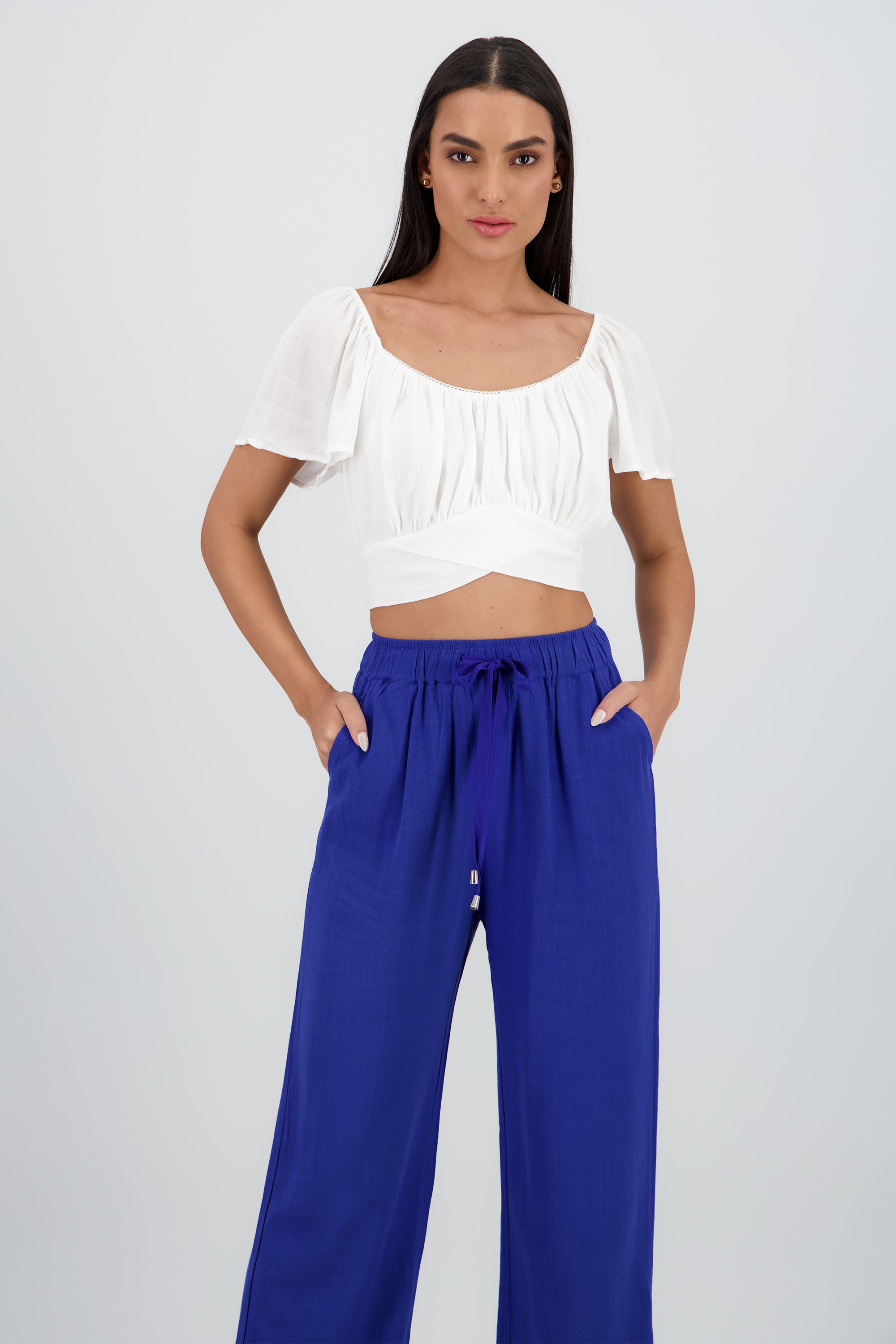 Blusa corta manga fluida BLANCO