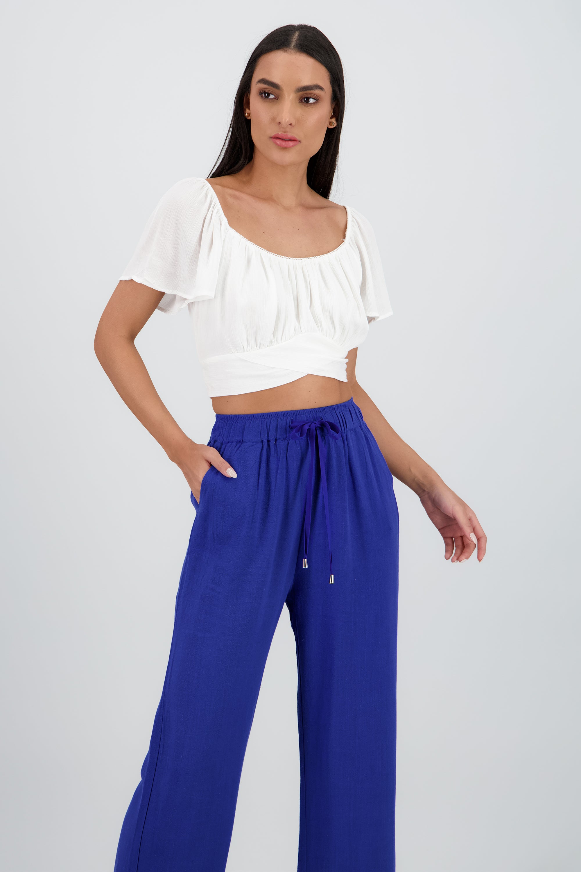 Blusa corta manga fluida BLANCO