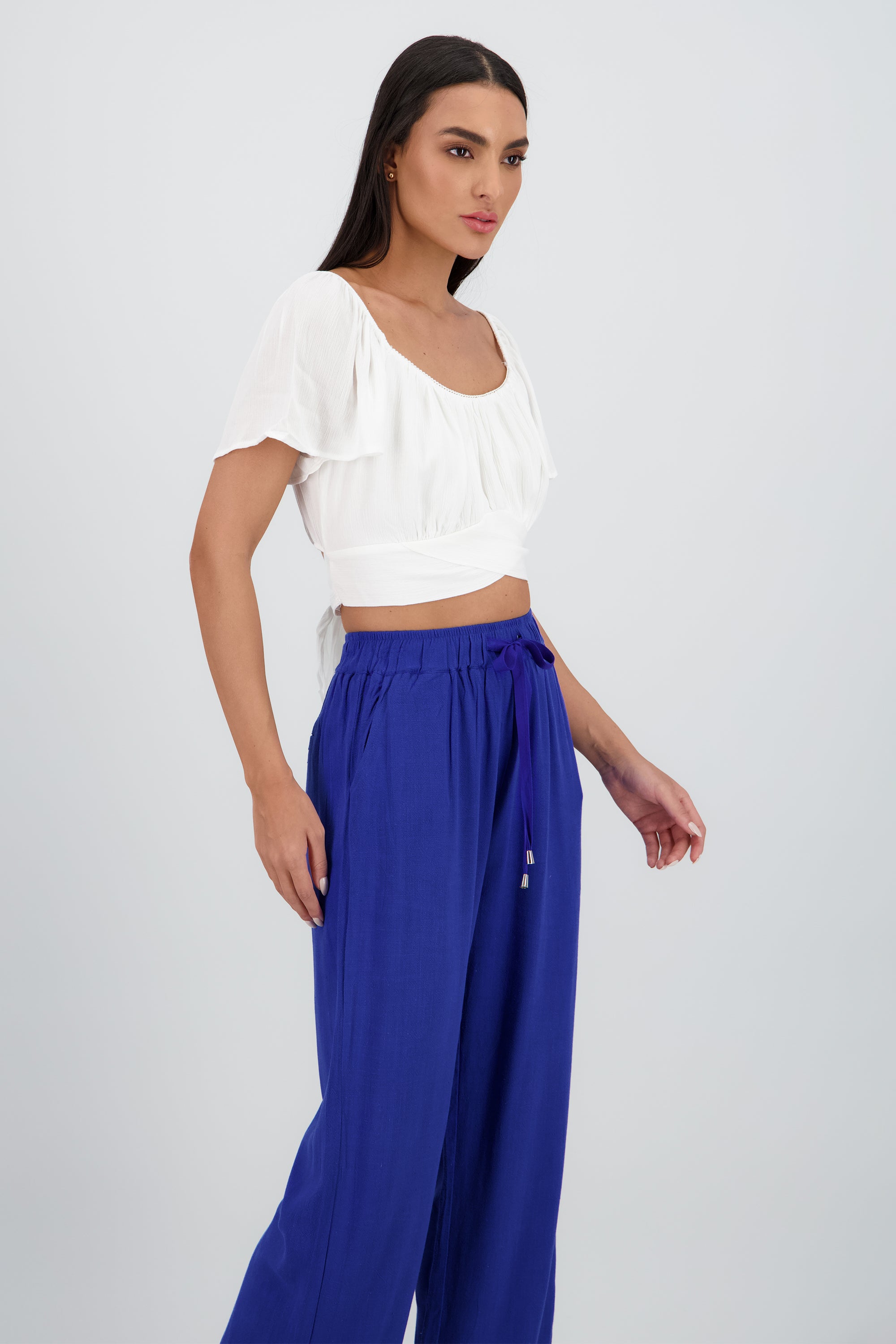 Blusa corta manga fluida BLANCO