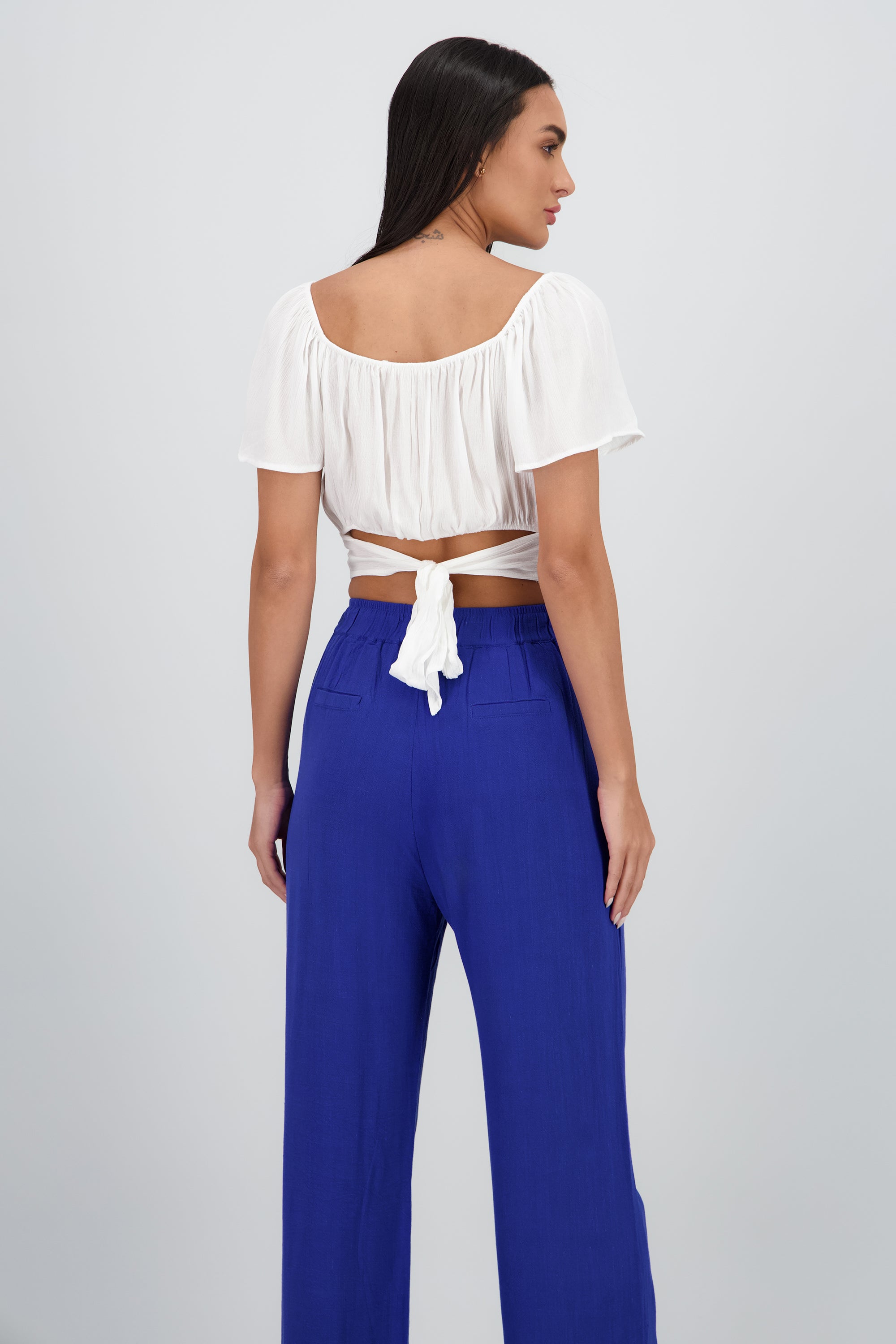 Blusa corta manga fluida BLANCO