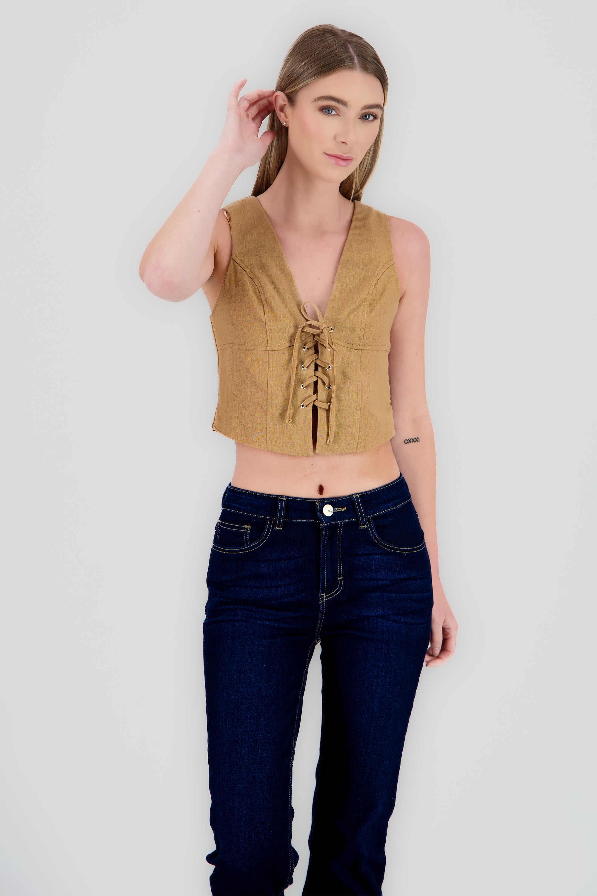 Chaleco con lace up TAUPE