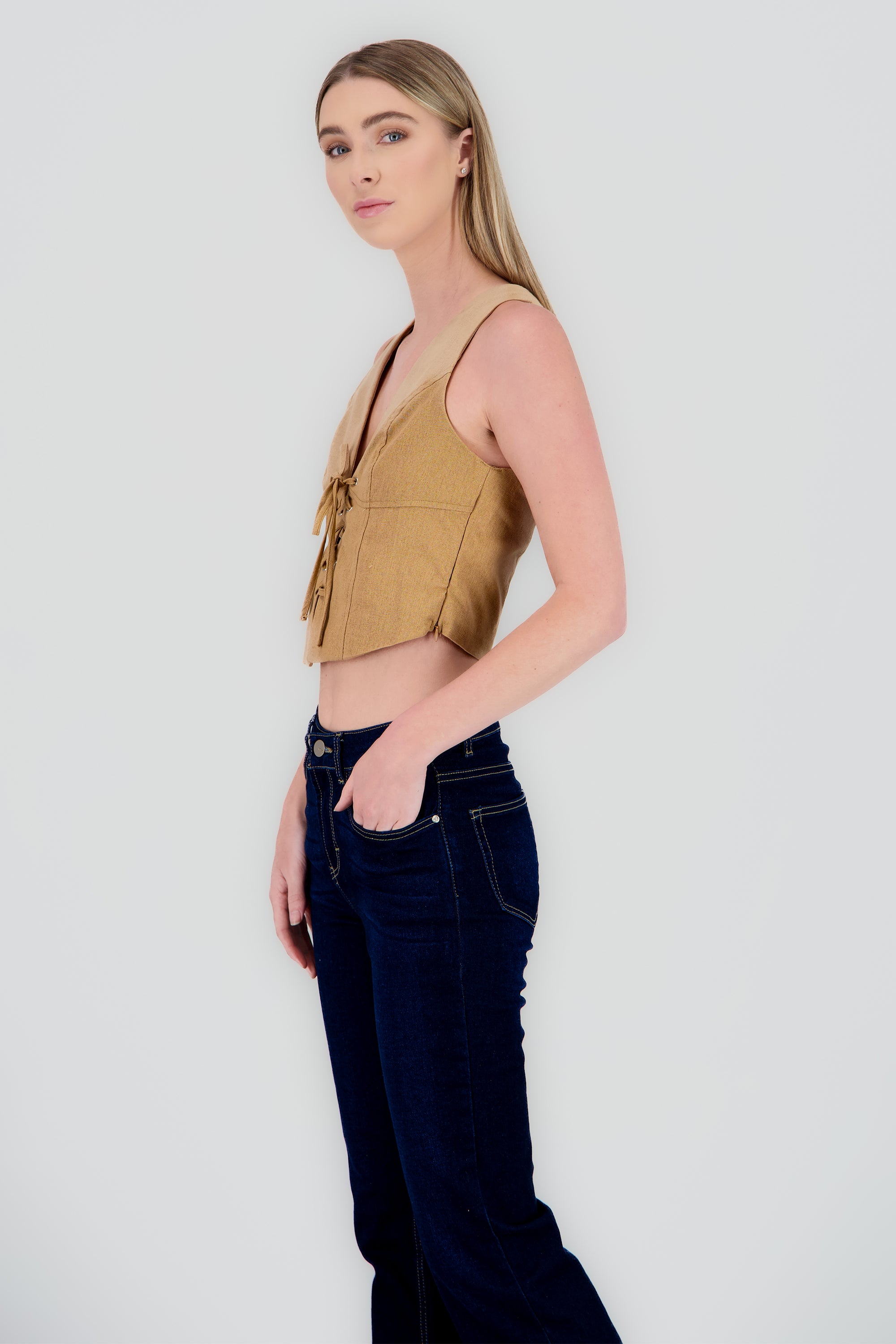 Chaleco con lace up TAUPE