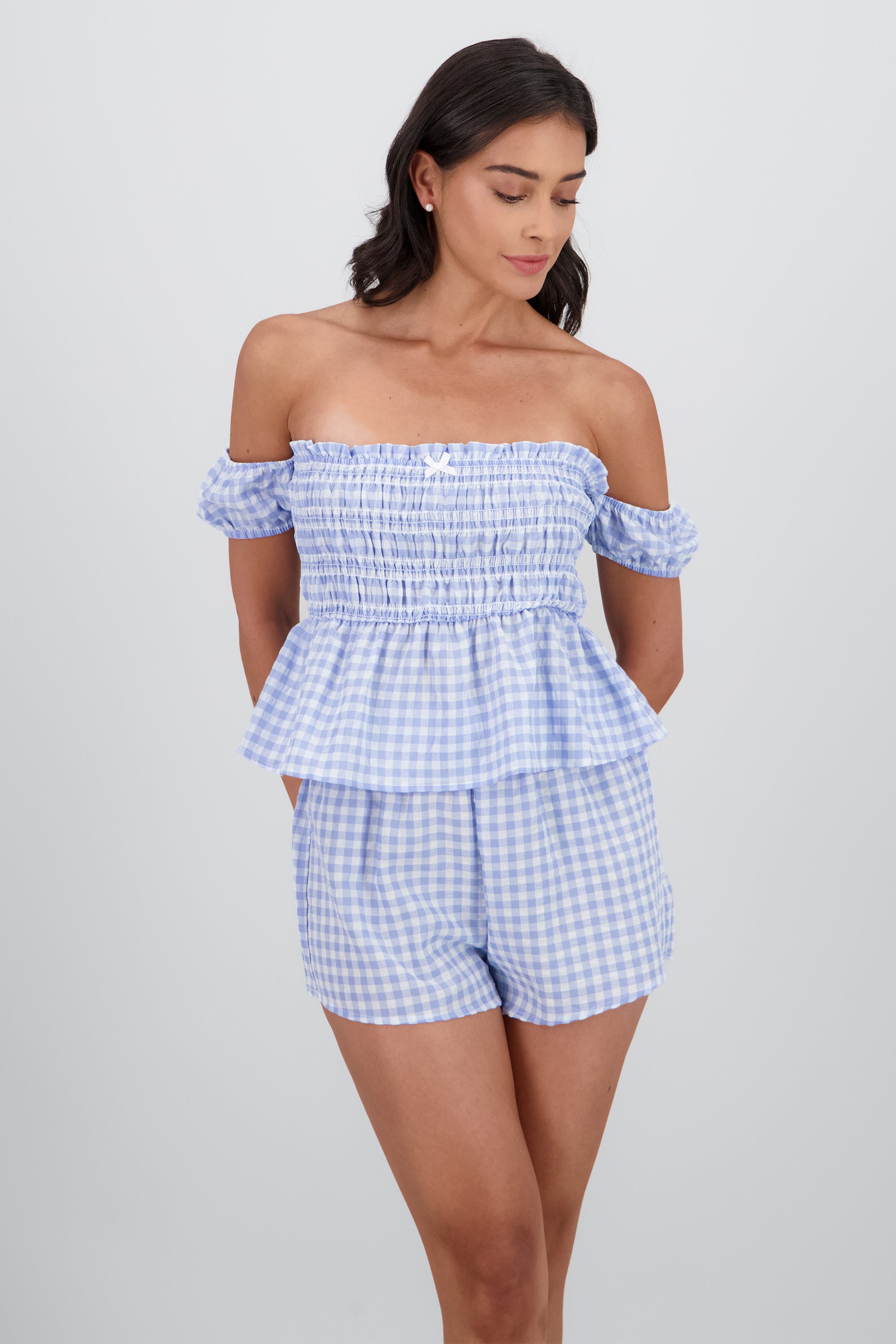 Blusa peplum estampado gingham AZUL