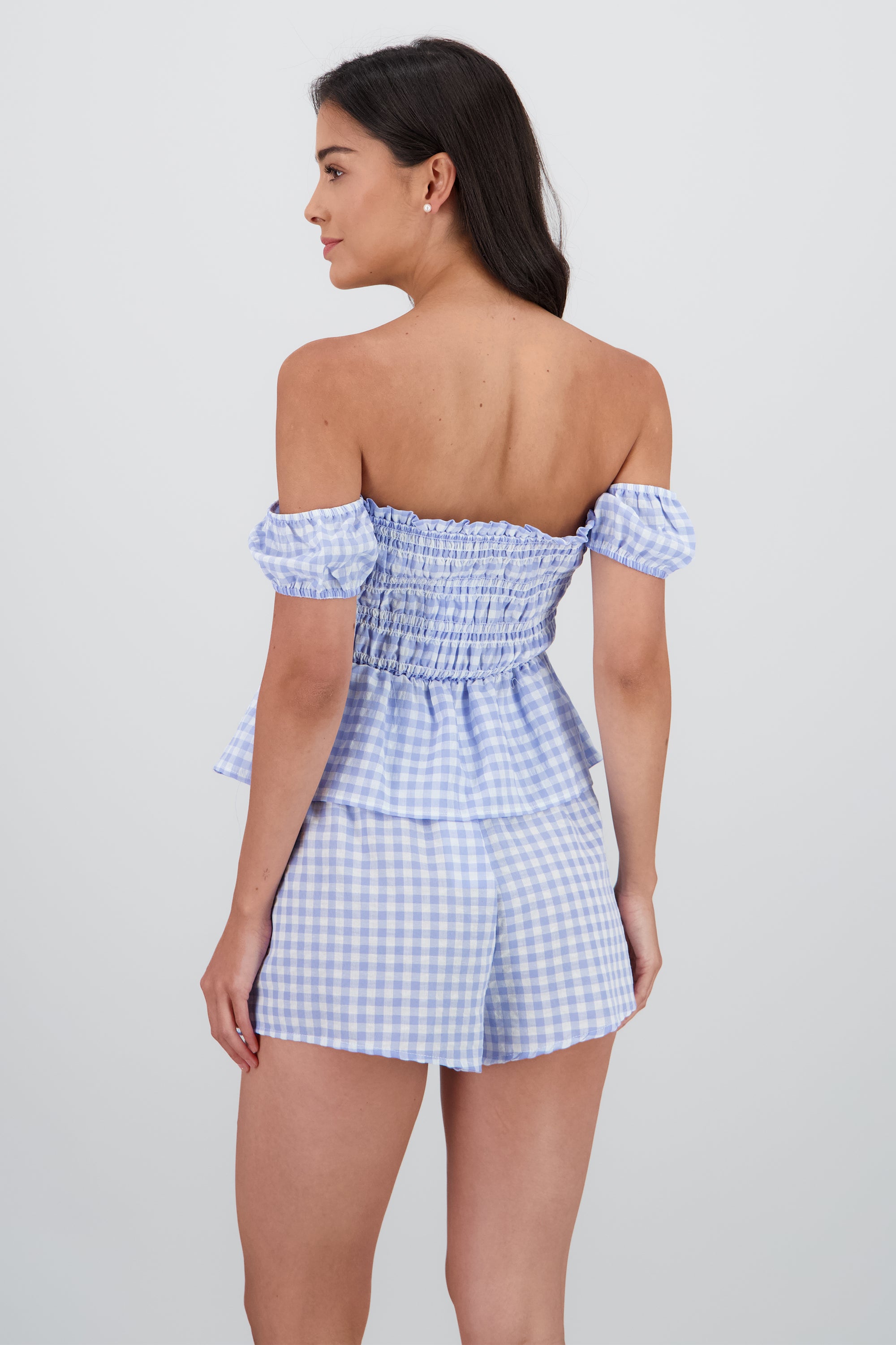 Blusa peplum estampado gingham AZUL