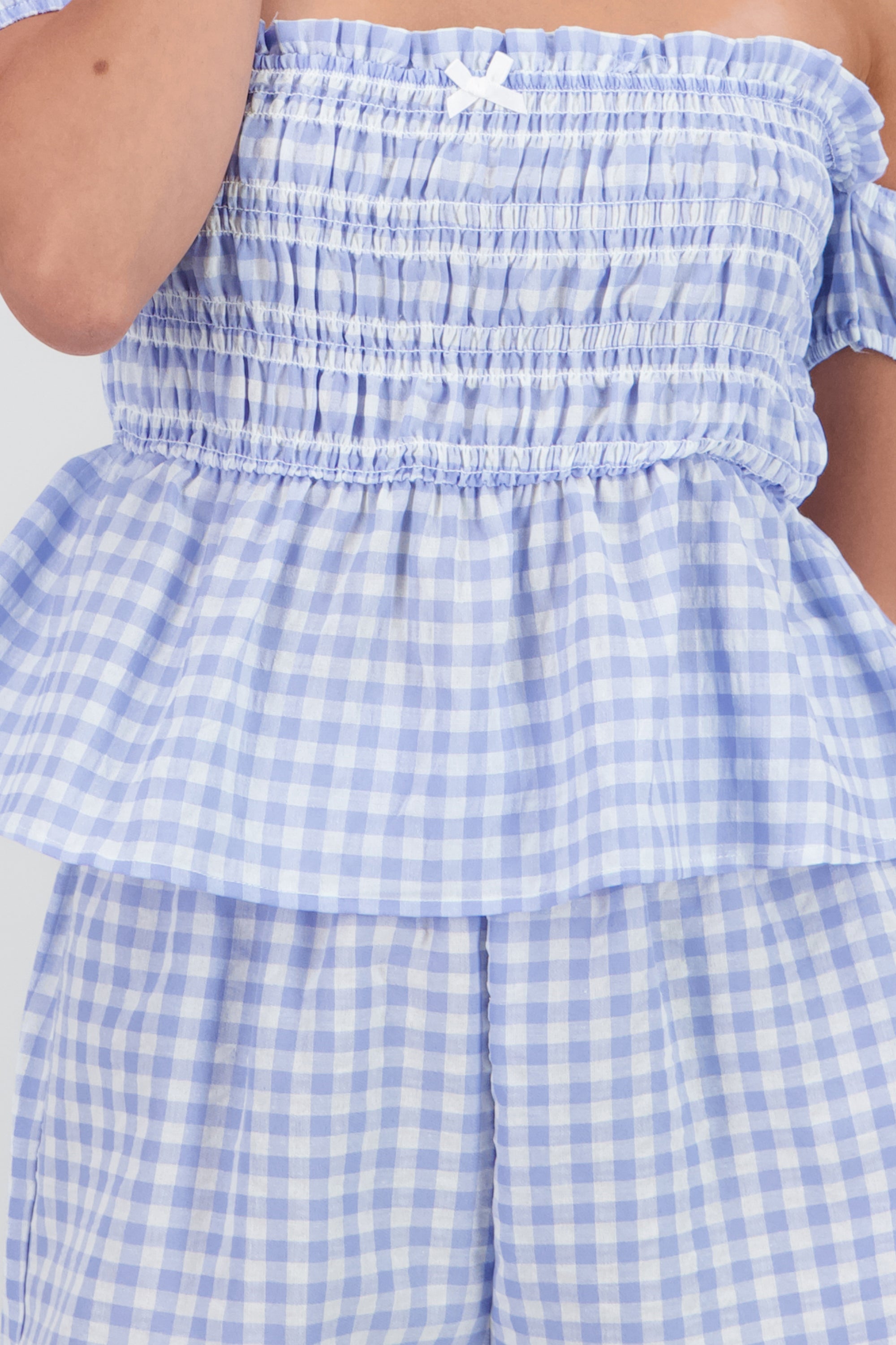 Blusa peplum estampado gingham AZUL