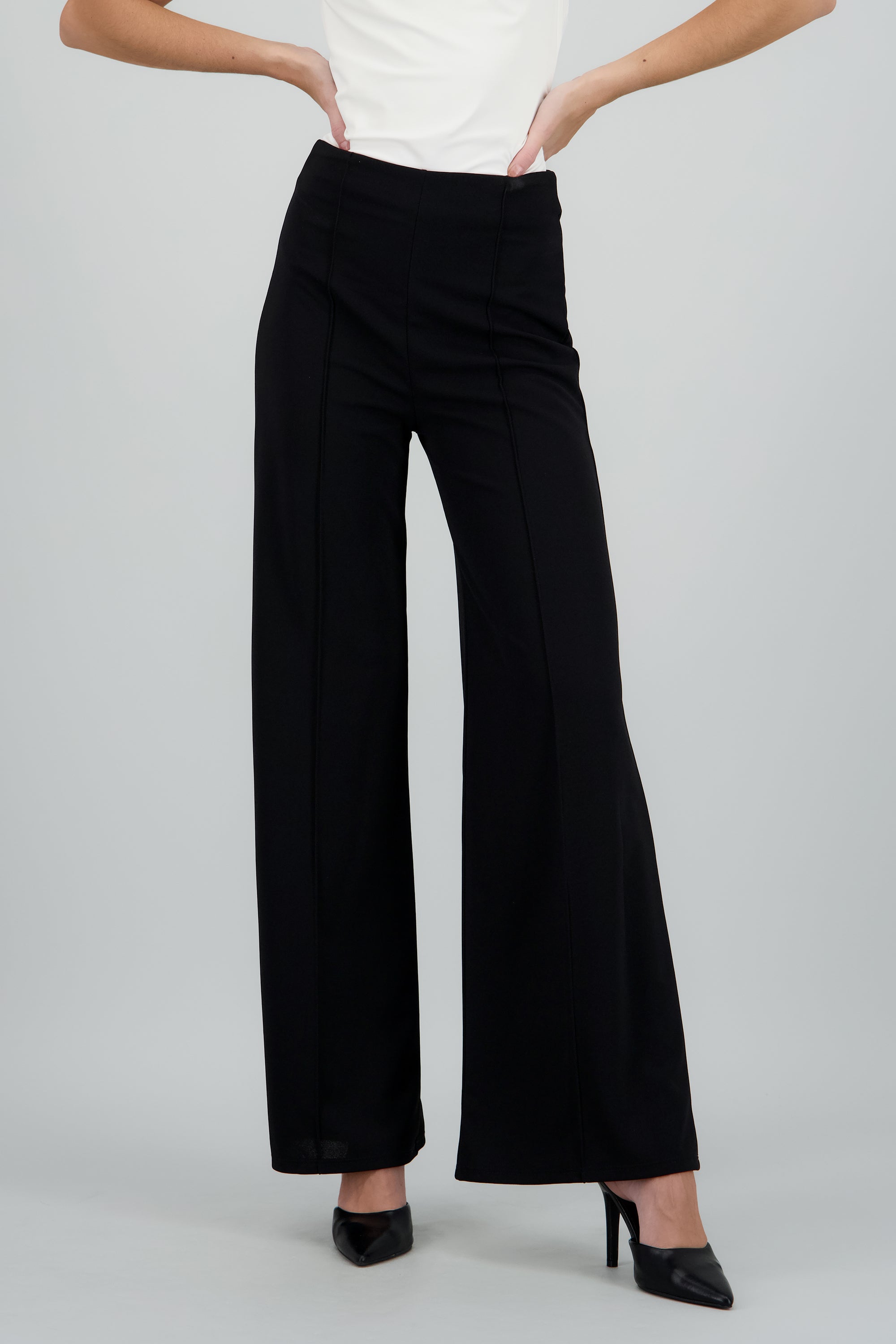 Pantalón Wide Leg Cintura Alta Costuras NEGRO