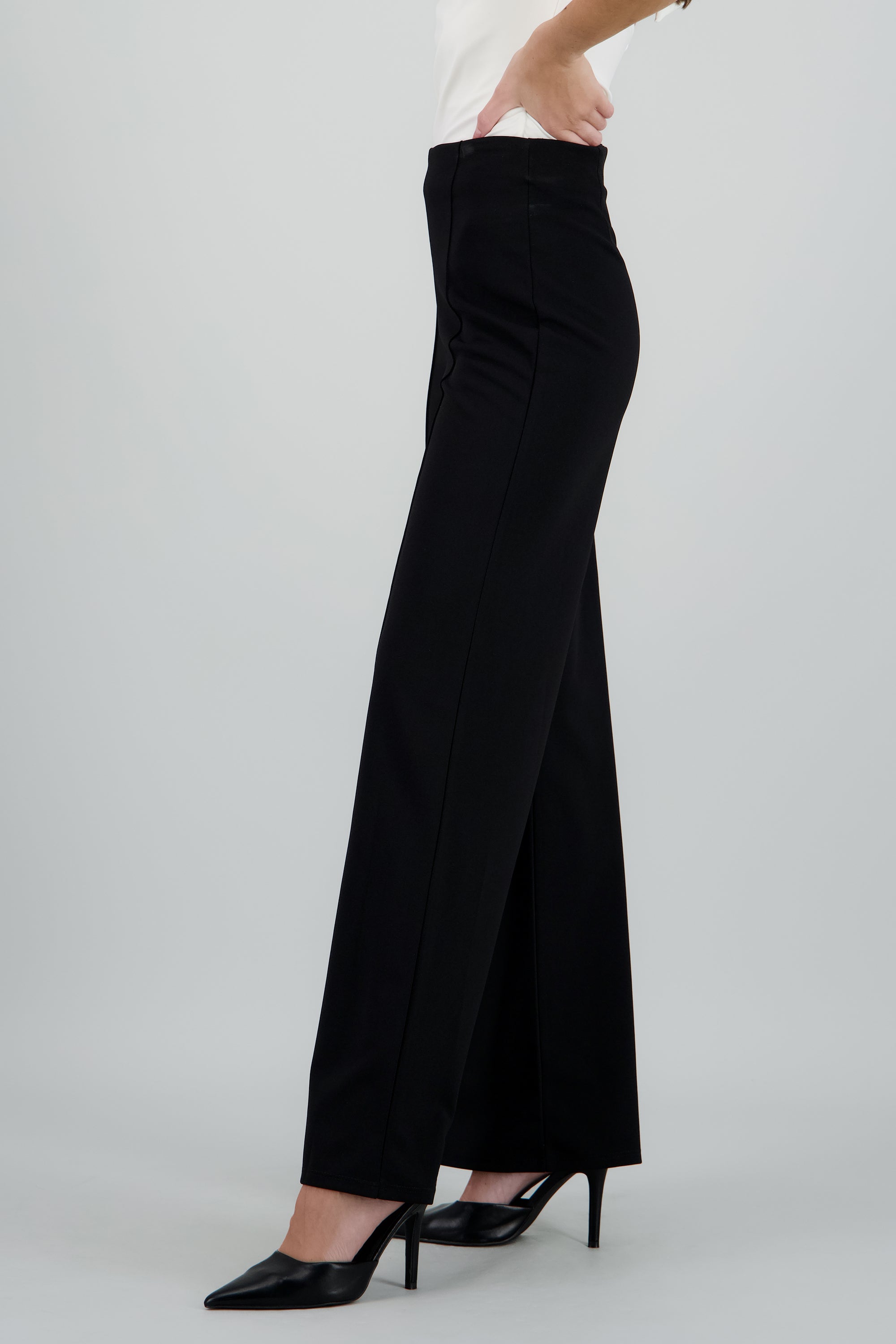 Pantalón Wide Leg Cintura Alta Costuras NEGRO