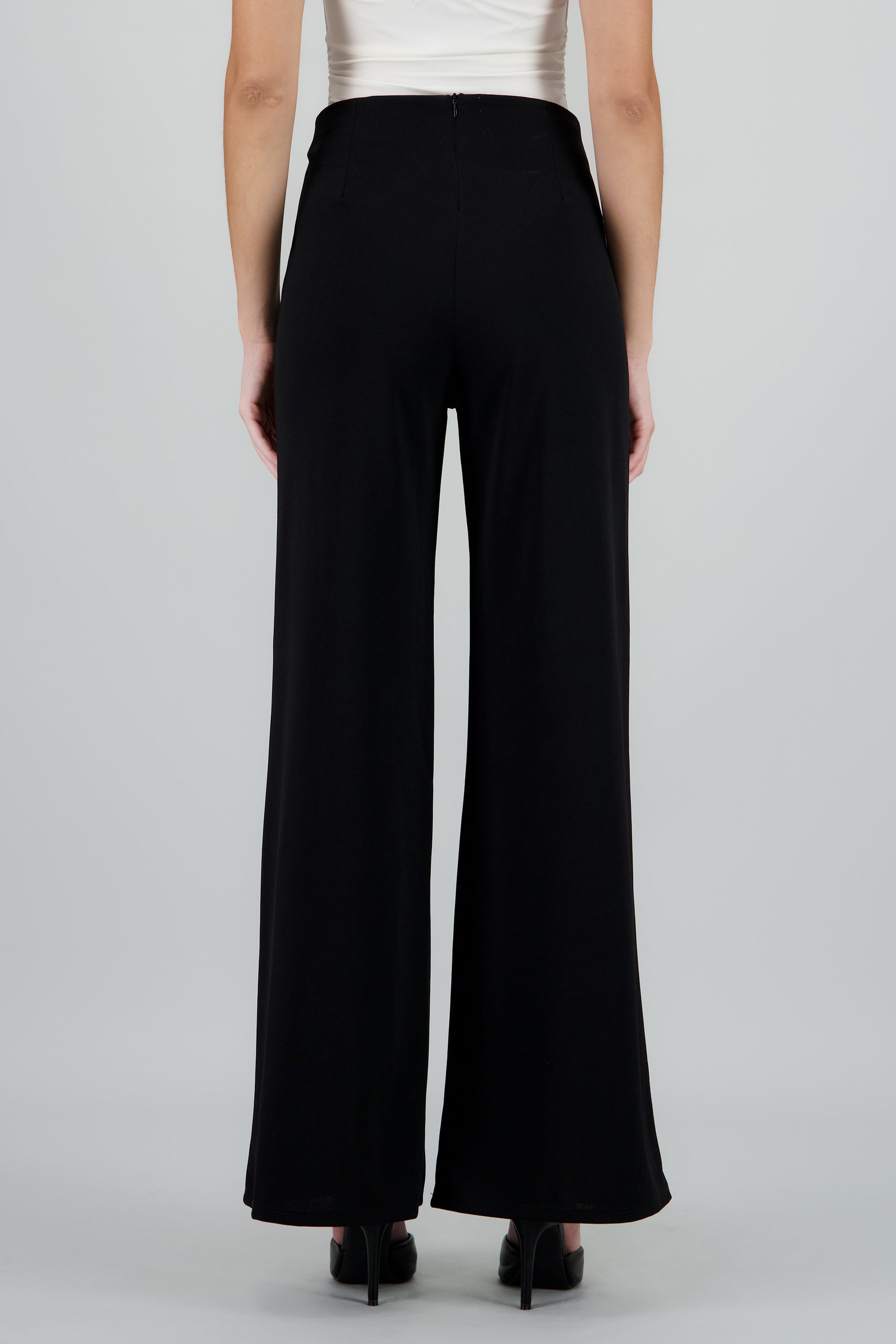 Pantalón Wide Leg Cintura Alta Costuras NEGRO