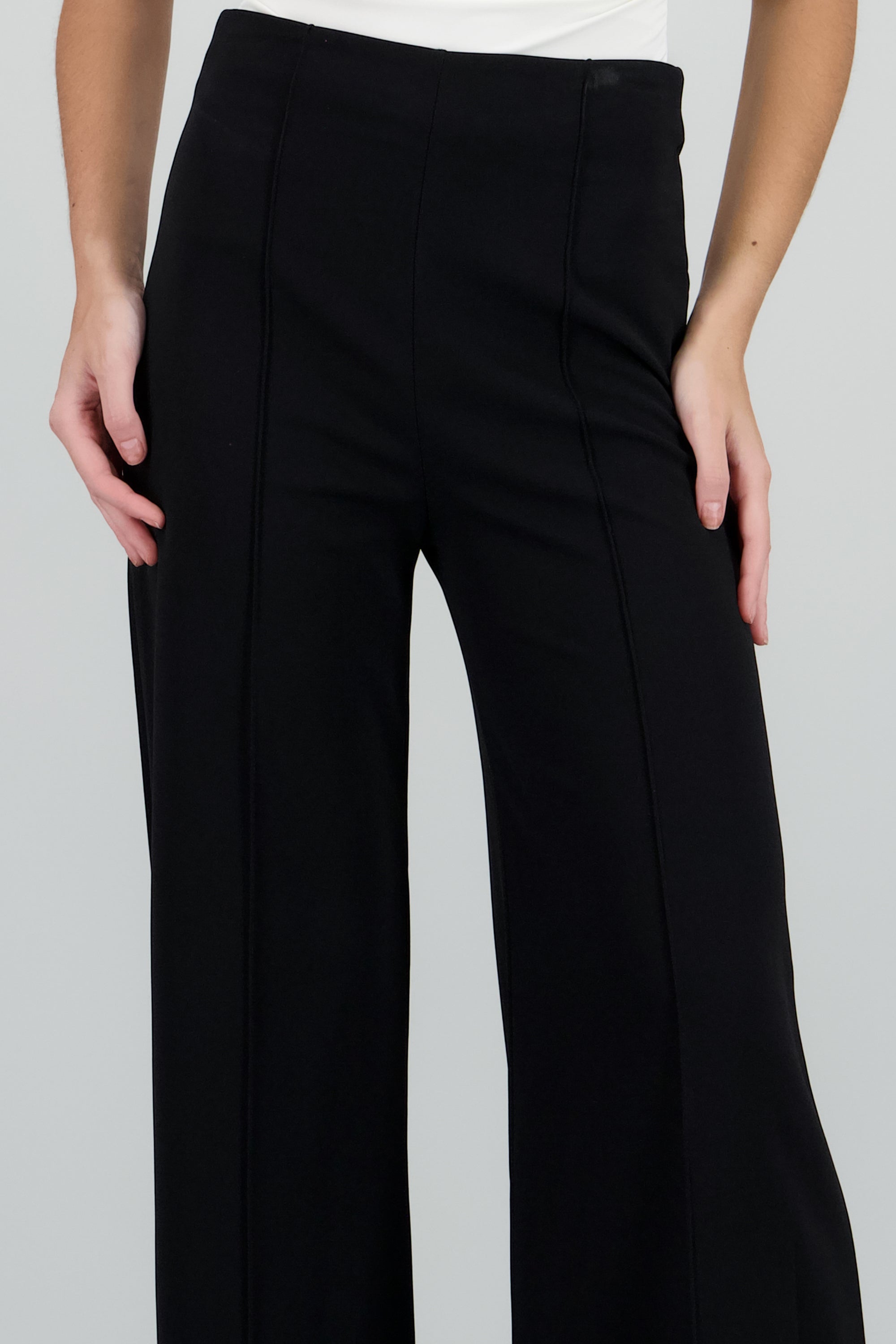 Pantalón Wide Leg Cintura Alta Costuras NEGRO
