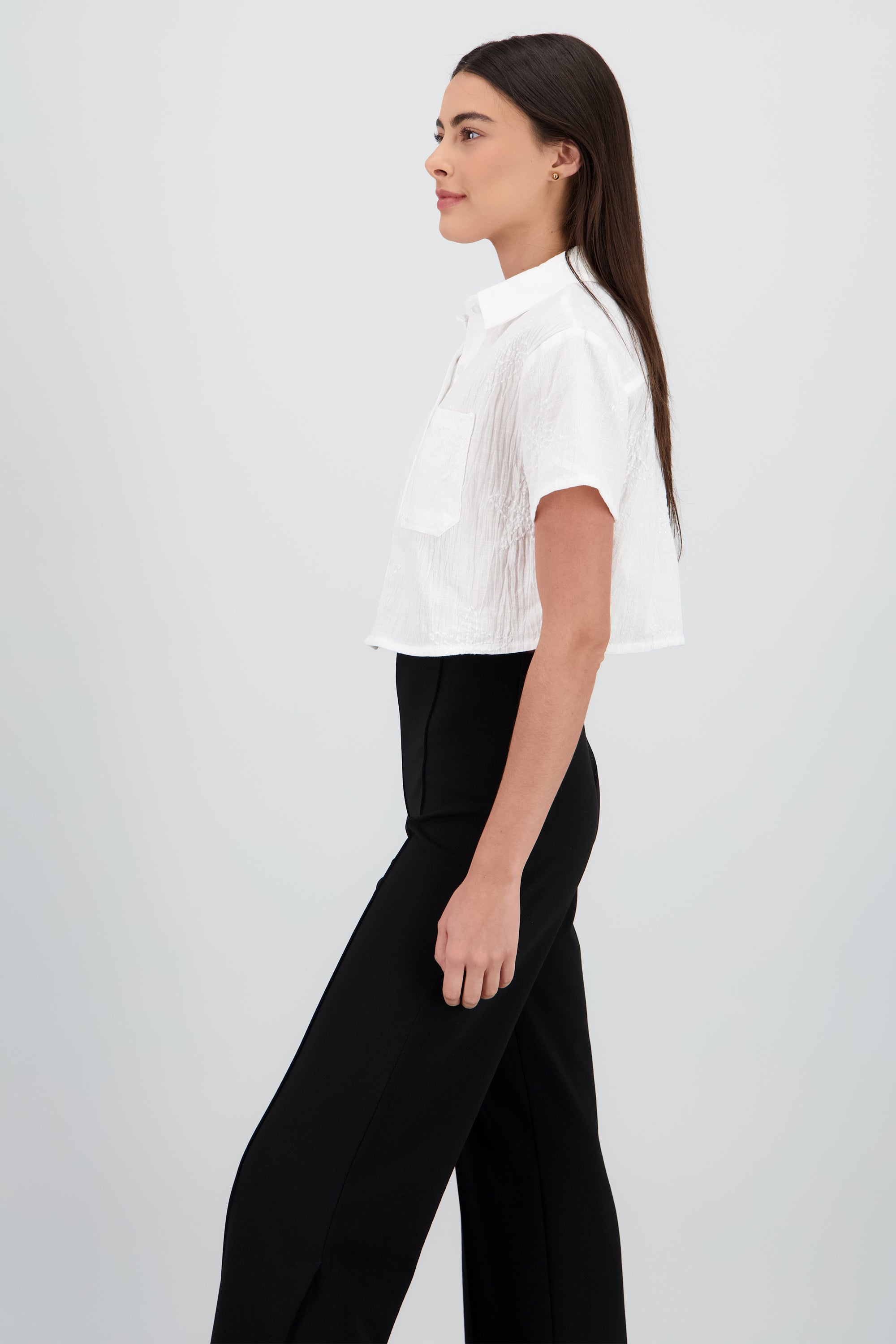 Camisa corta detalle bordado BLANCO