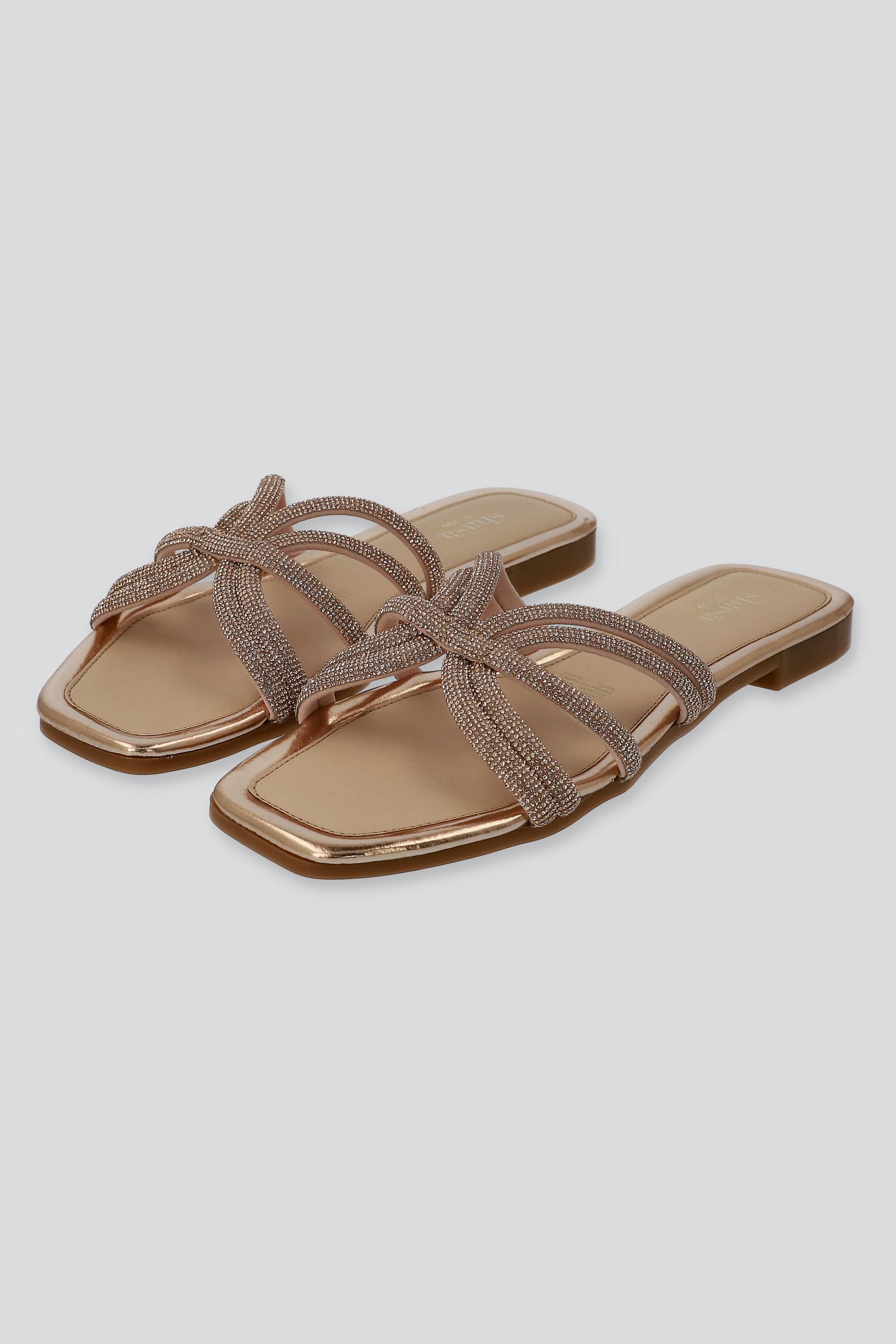 Sandalia tiras brillos cruzadas ORO ROSA