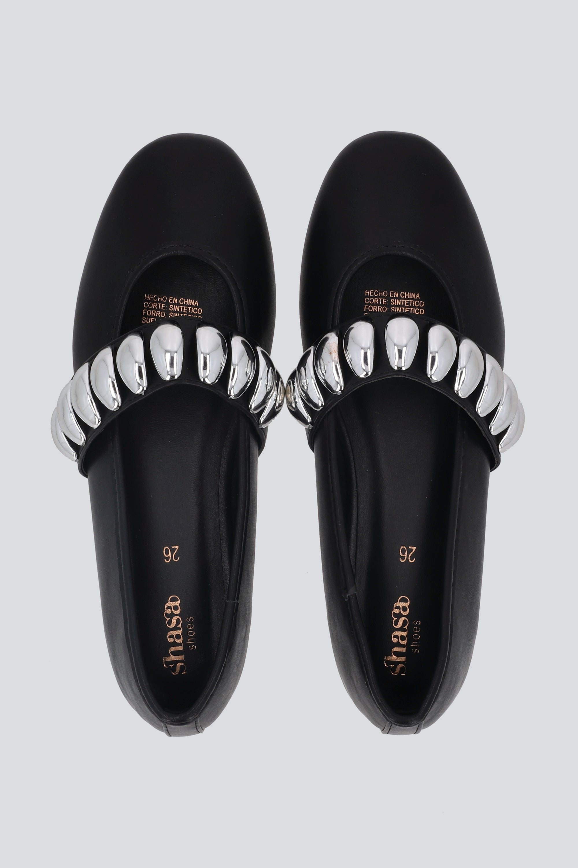 Flat mary jane tira ancha studs gajos NEGRO