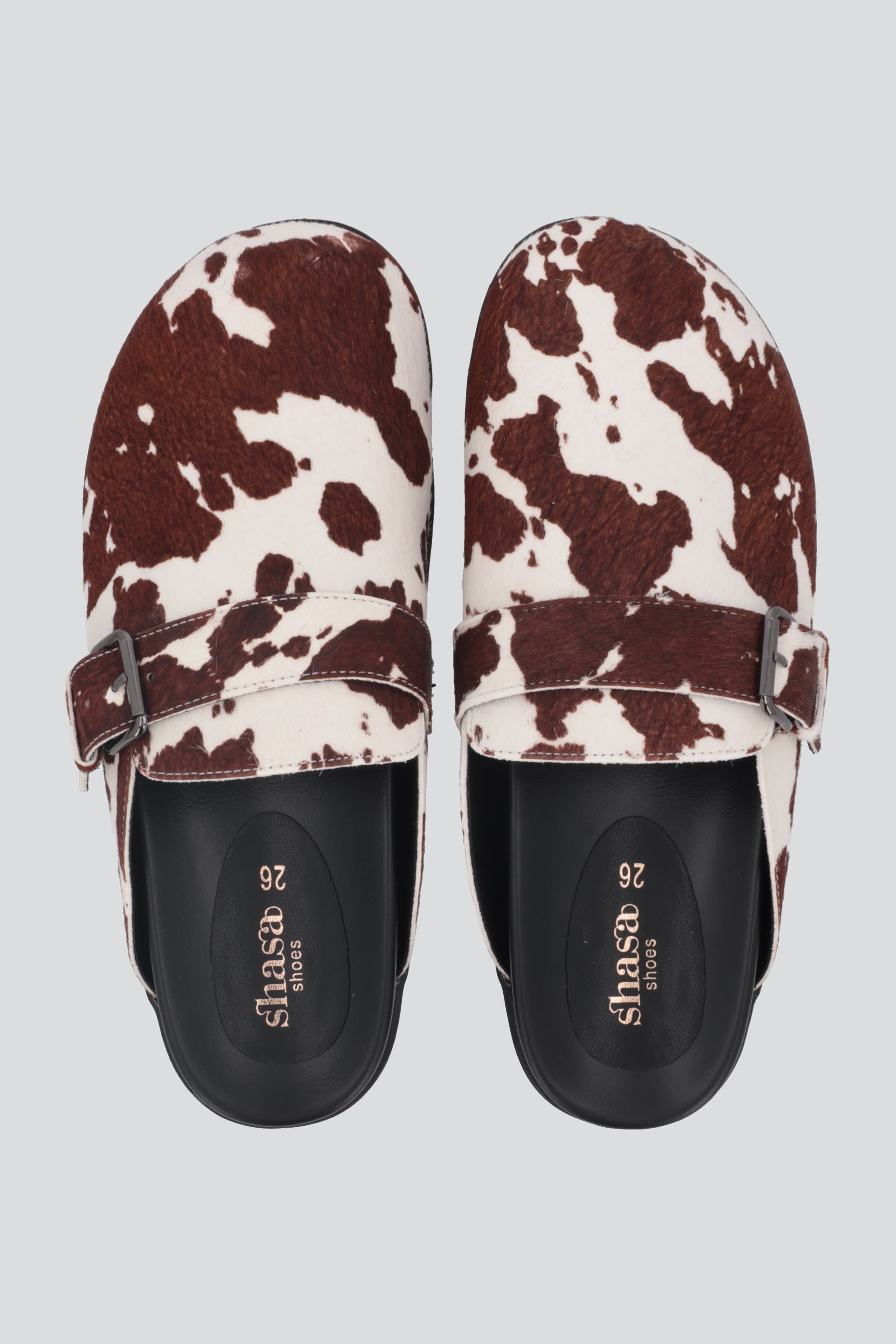 Sueco mula print de vaca 100% piel CAFE